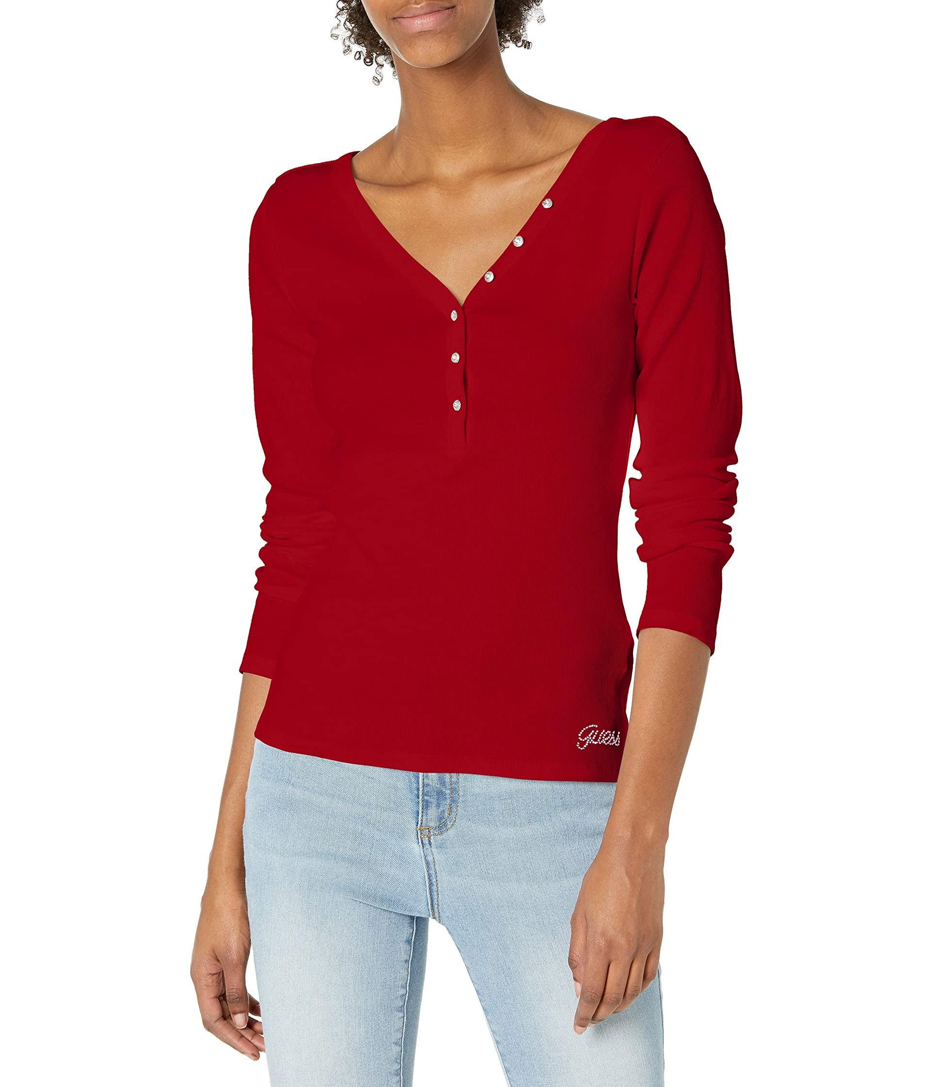 Guess Long Sleeve Essentia V-neck Logo 