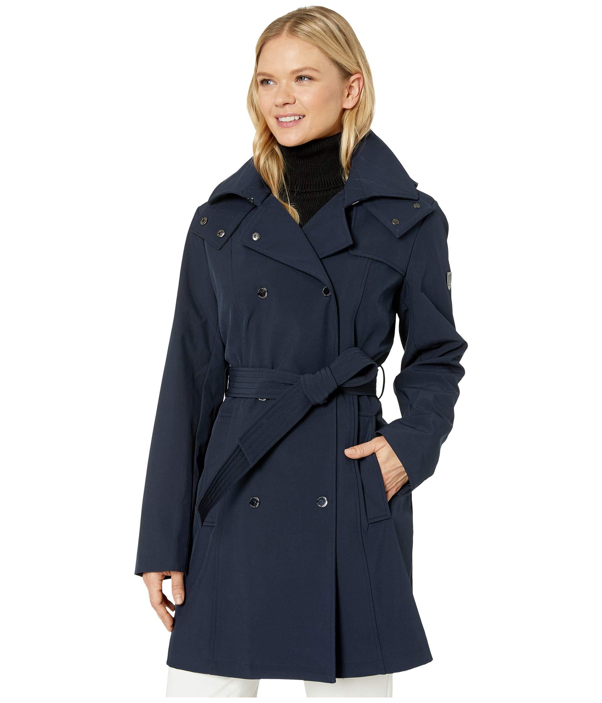 Vince Camuto Synthetic Hooded Trench Coat in Navy (Blue) - Lyst