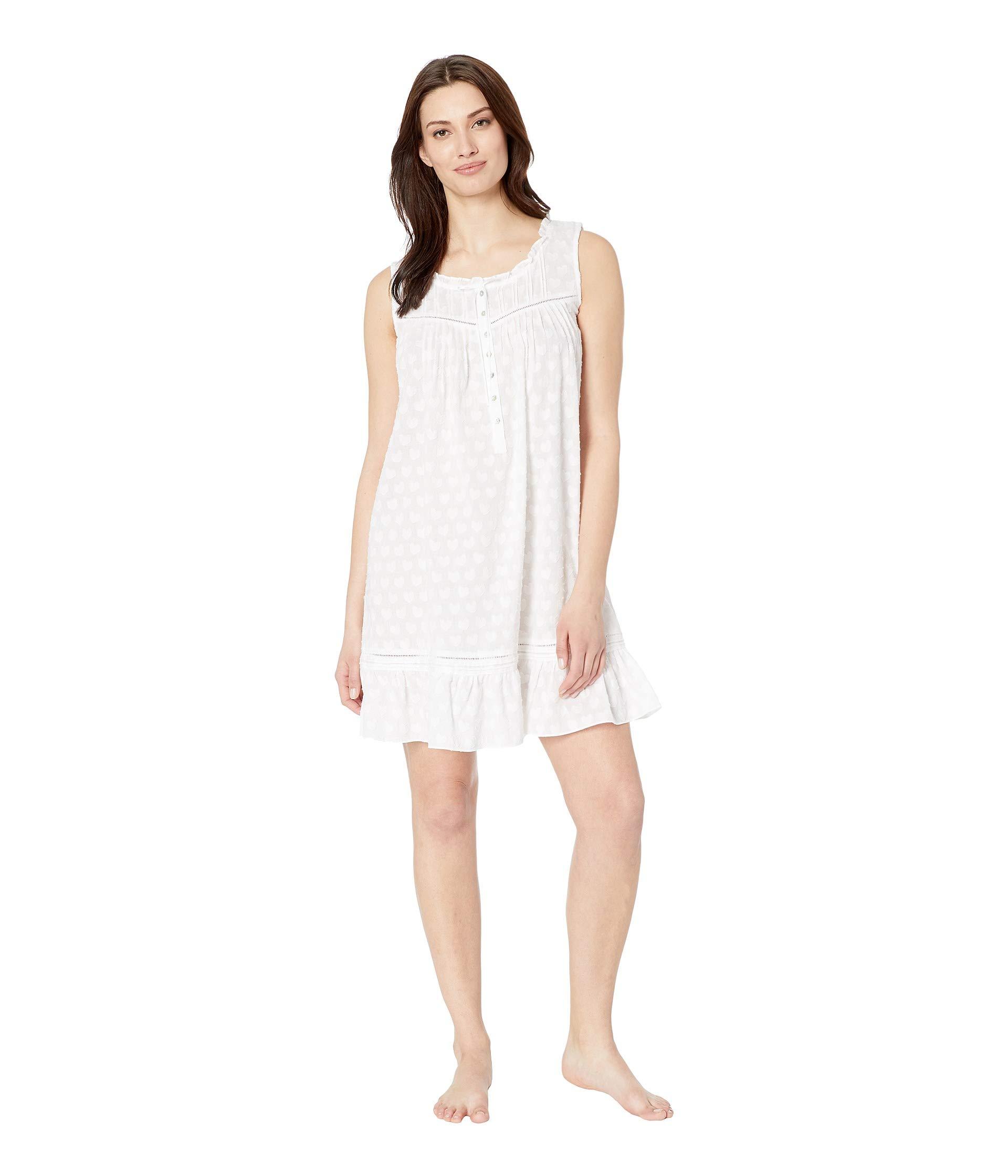 Eileen West Cotton Jersey Knit Sleeveless Short Nightgown (white Ground Multi Ditsy) Women's