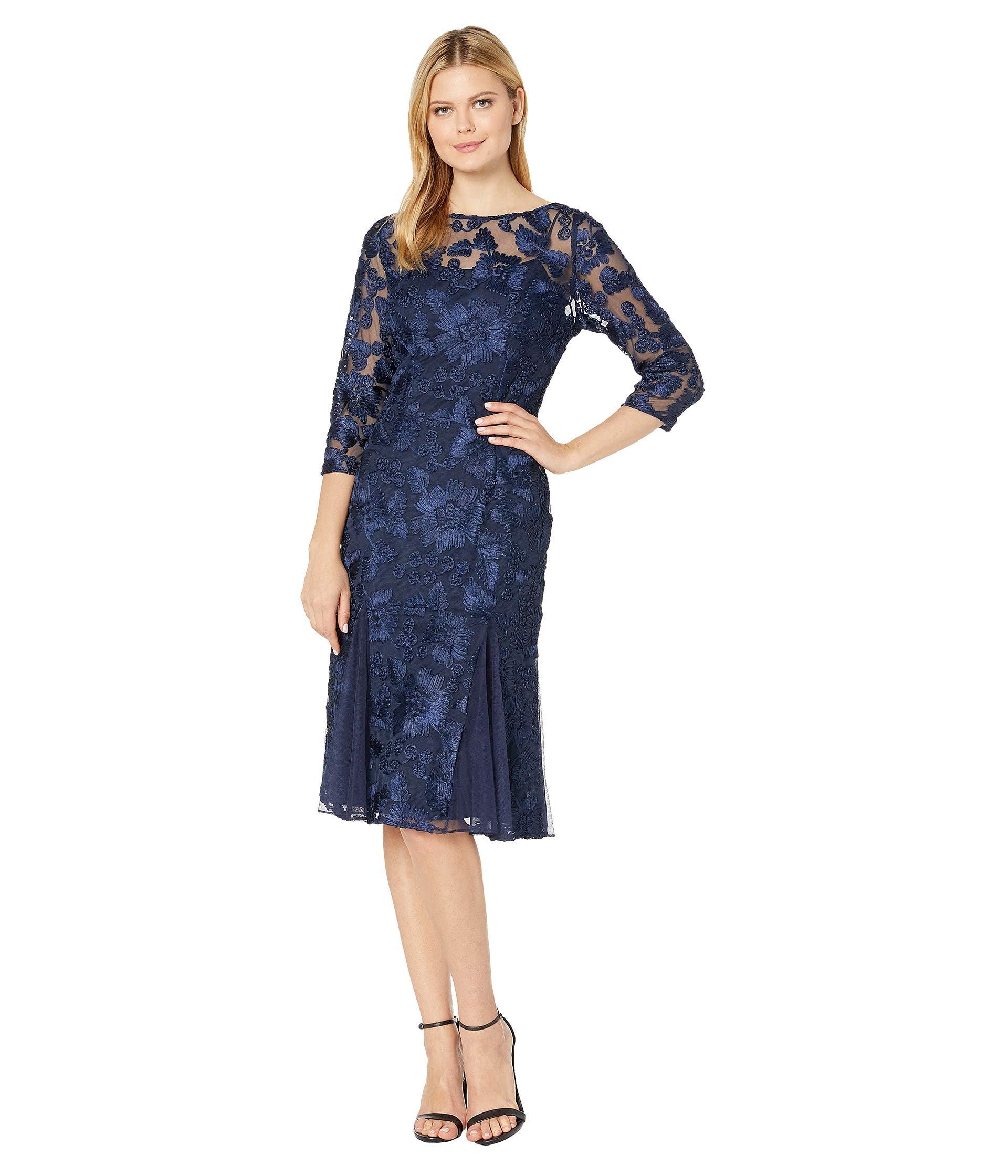 Alex Evenings Womens Cap Sleeve Fit and Flare Dress with Embroidered Neckline