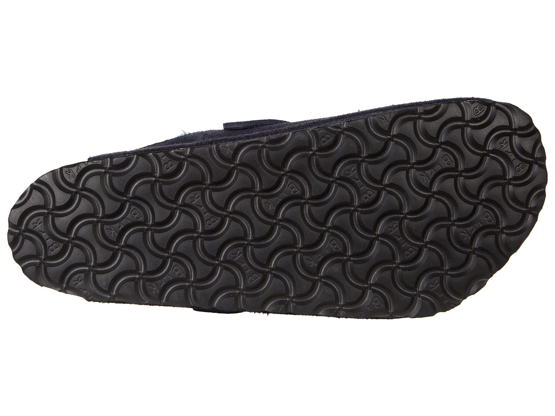 navy shearling birkenstocks