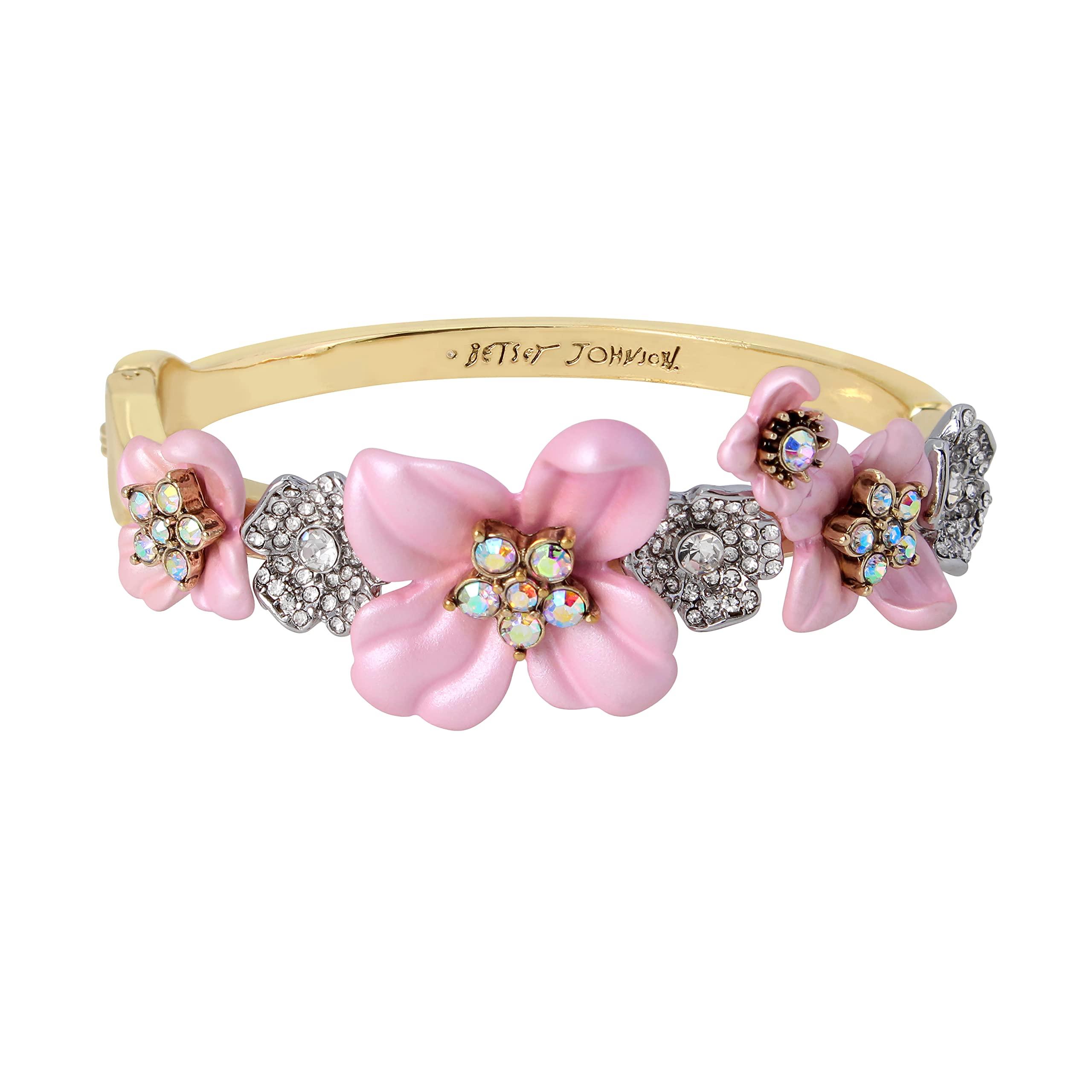 Betsey Johnson Flower Cluster Hinge Bangle Bracelet in Pink Lyst