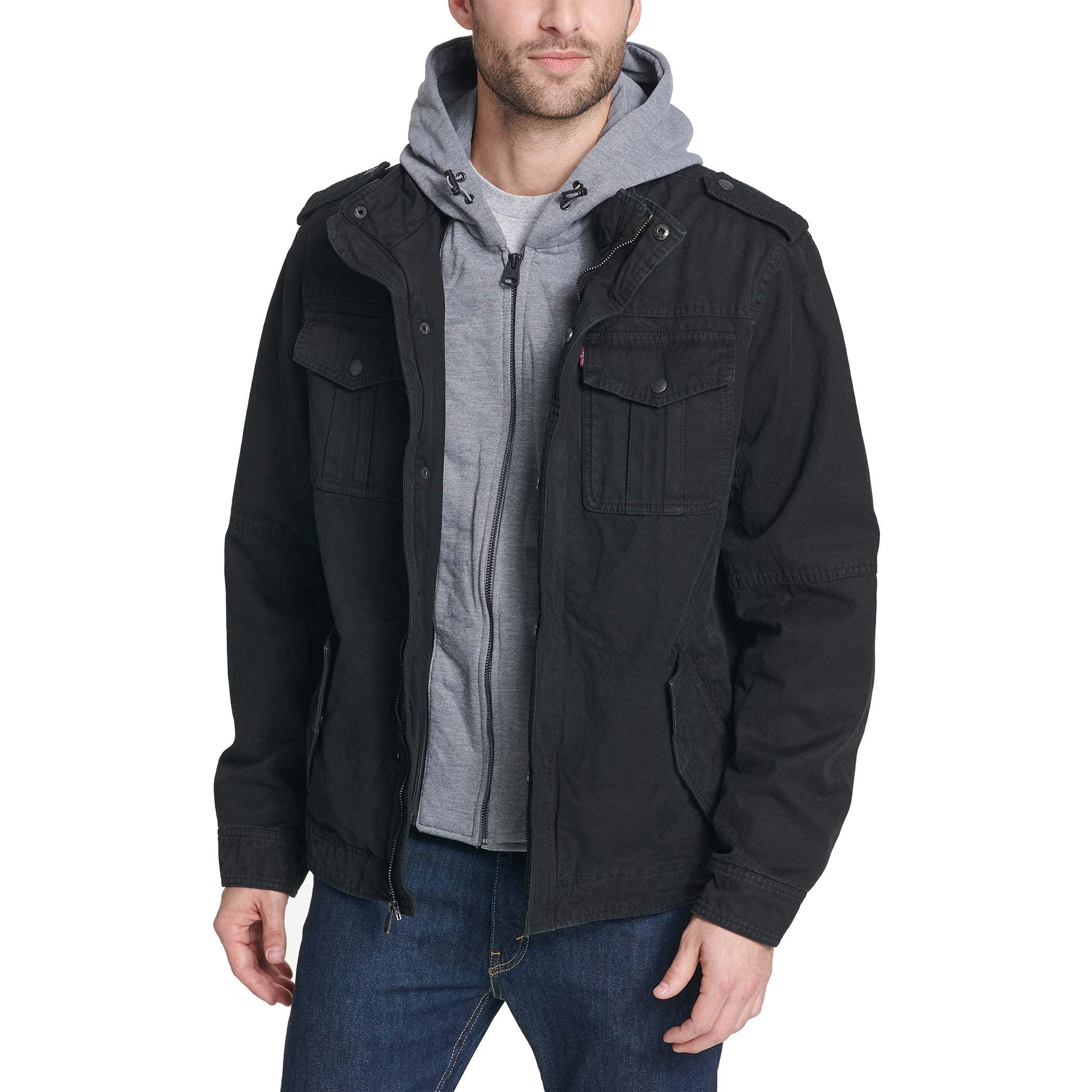 Levi's Mens Washed Hooded Military Cotton Lightweight Jackets in Black for  Men | Lyst