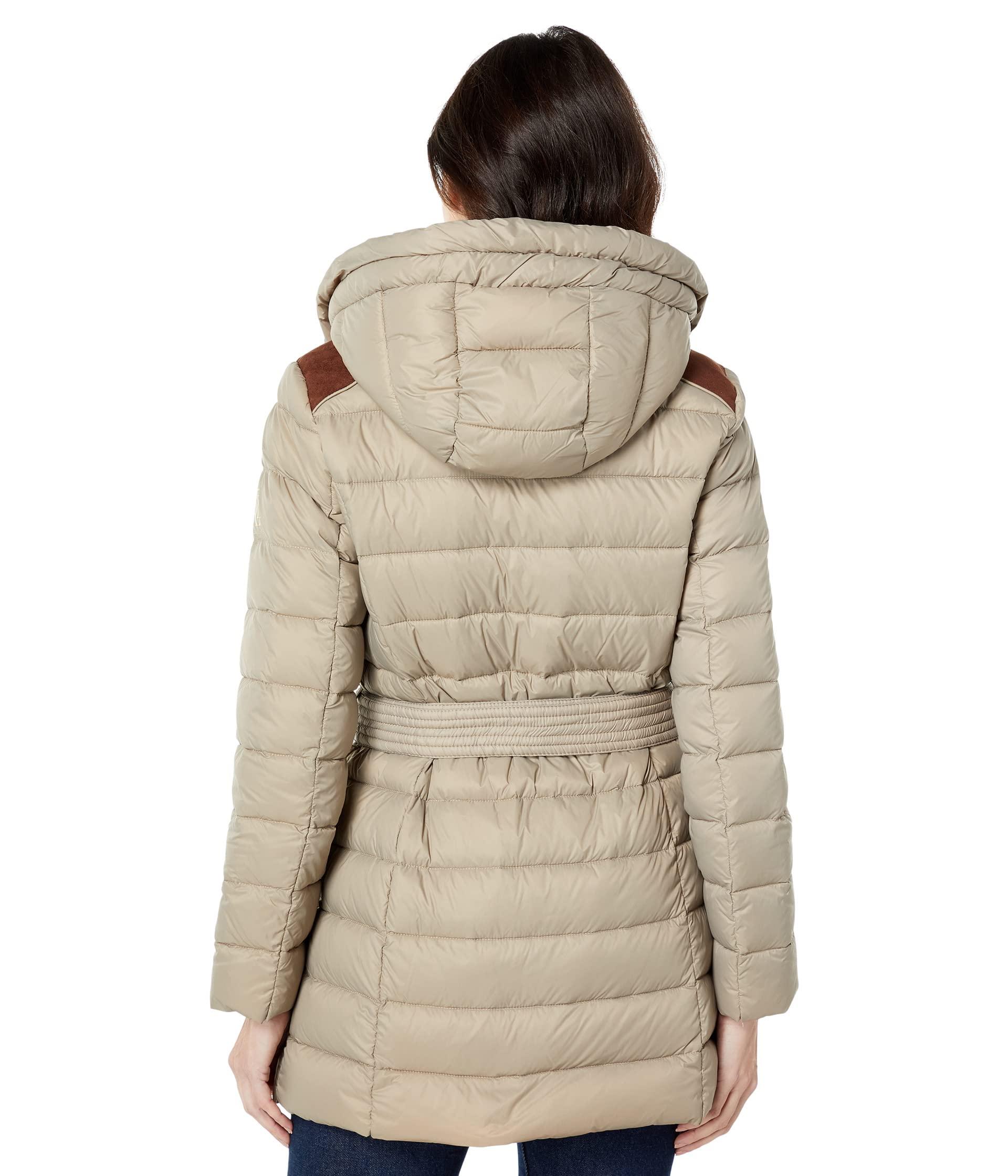 Lauren by Ralph Lauren Belted Soft Down Coat With Suede Trim in Natural |  Lyst