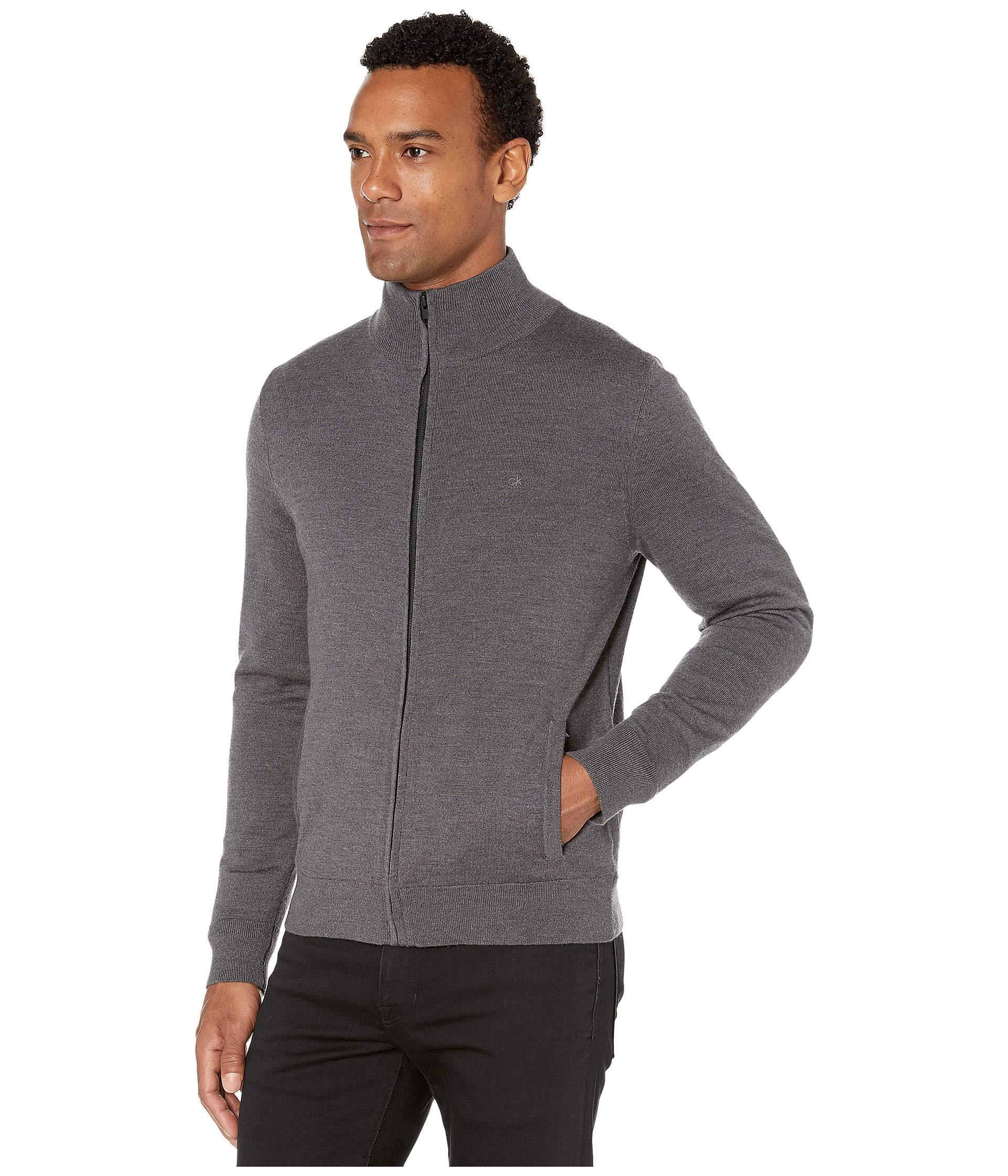 Calvin Klein Wool Merino Full Zip Sweater in Gray for Men - Lyst