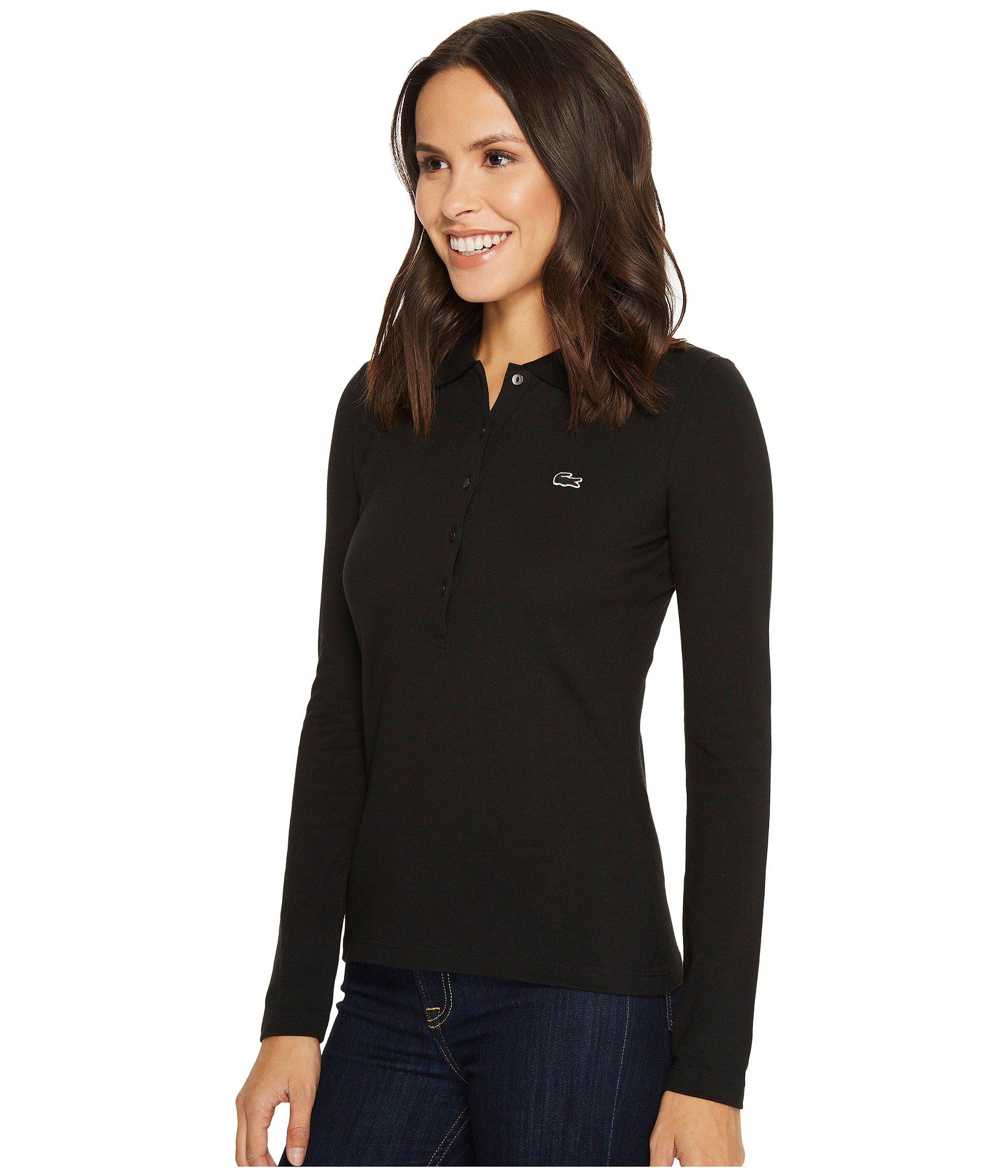 Lacoste Cotton Long Sleeve Polo in Black - Lyst