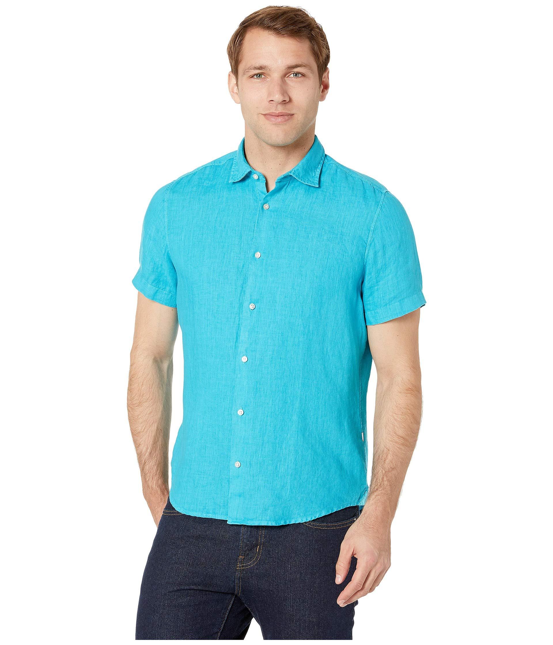 BOSS by Hugo Boss Short Sleeve Linen Woven Shirt (open Blue) Clothing ...