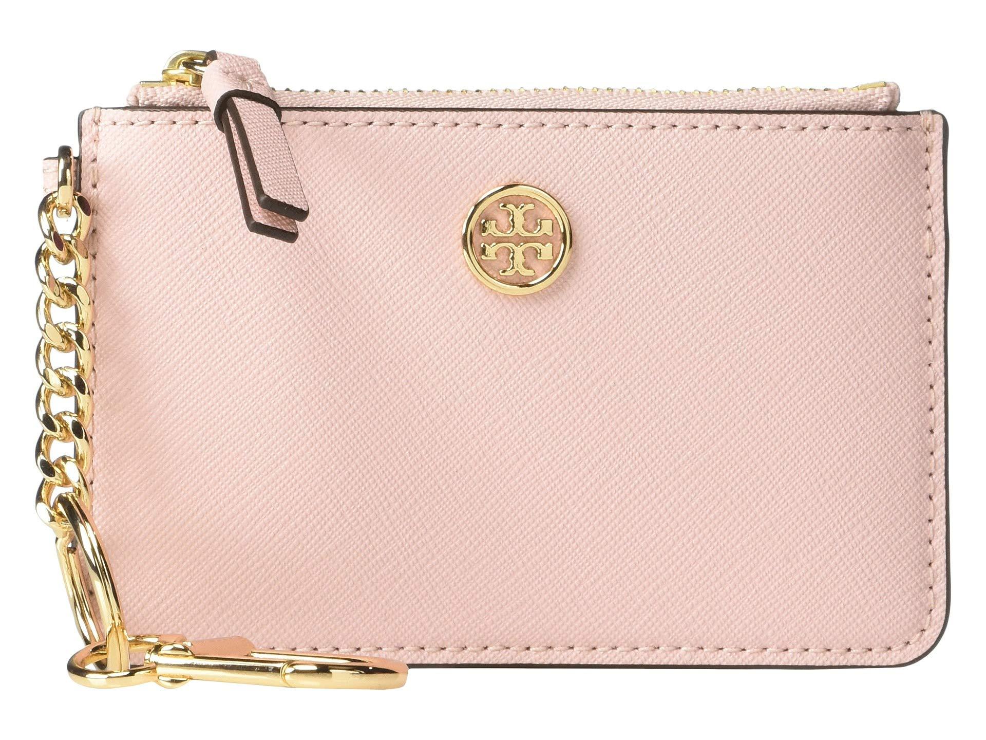 Tory Burch Leather Robinson Card Case Key Fob (shell Pink) Wallet - Lyst
