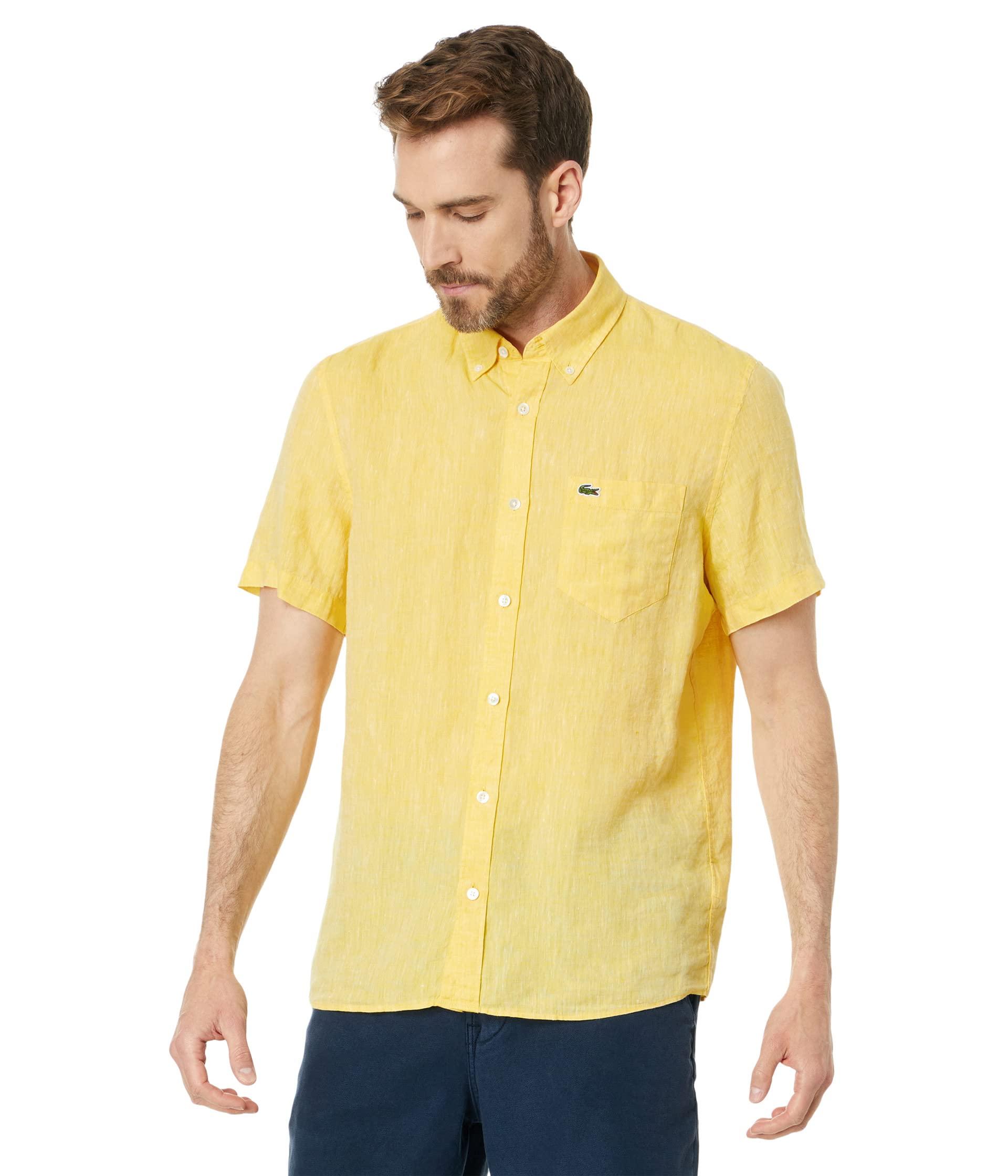 Short Sleeve Regular Fit Casual Button-down Front Pocket in Yellow for Men | Lyst