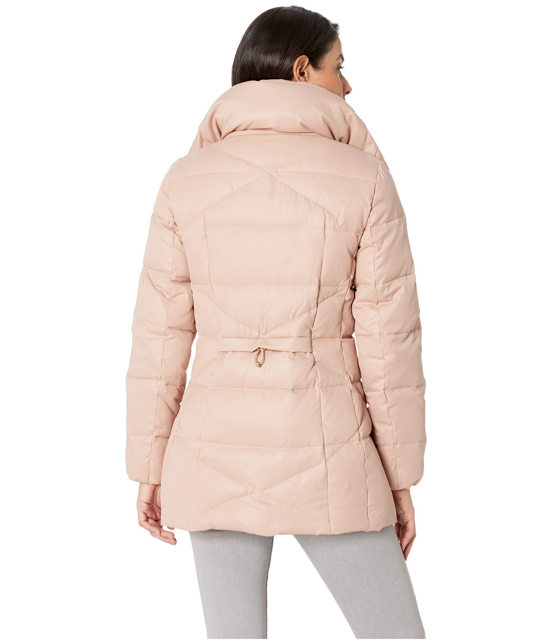 Cole Haan womens Sateen Faux Down Belted Coat