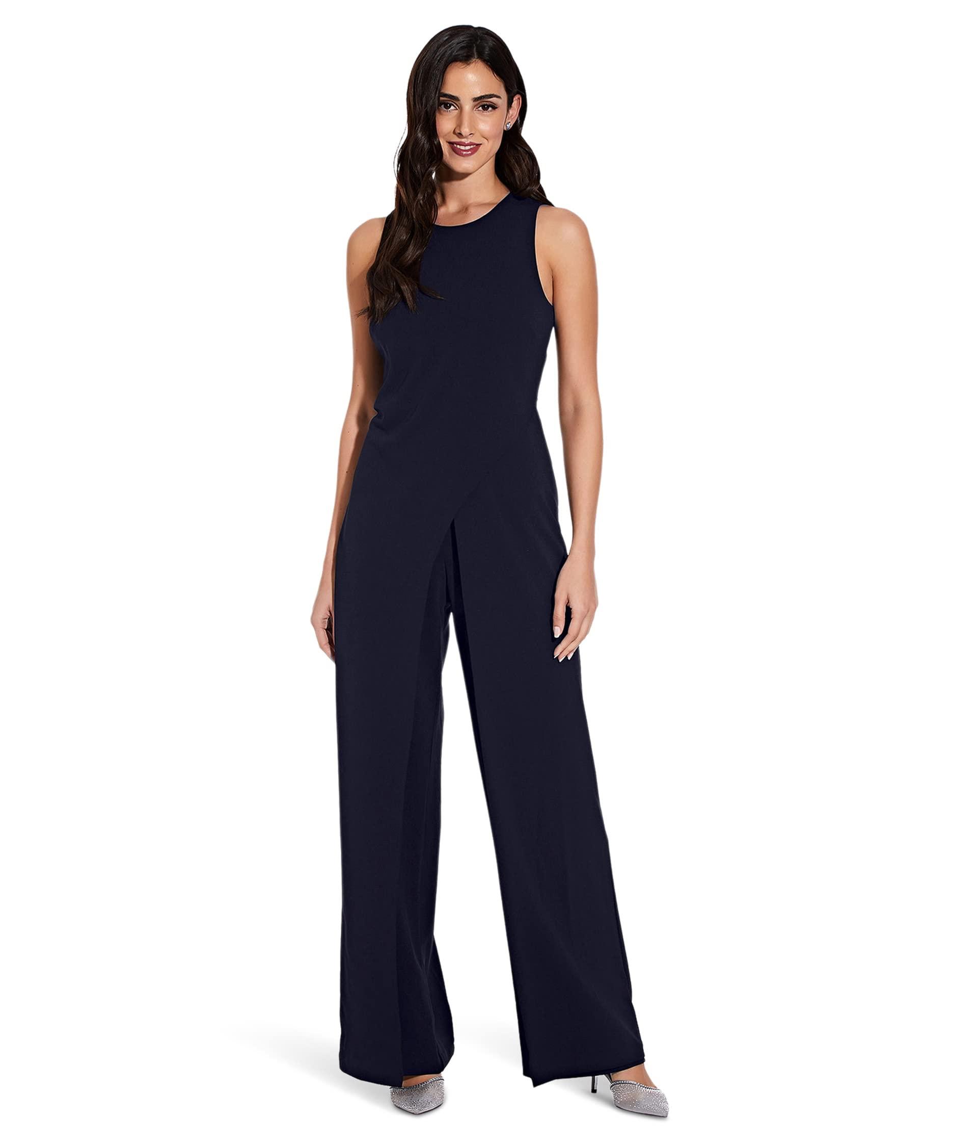 Adrianna Papell Crepe Halter Jumpsuit W/ Overlay in Blue | Lyst