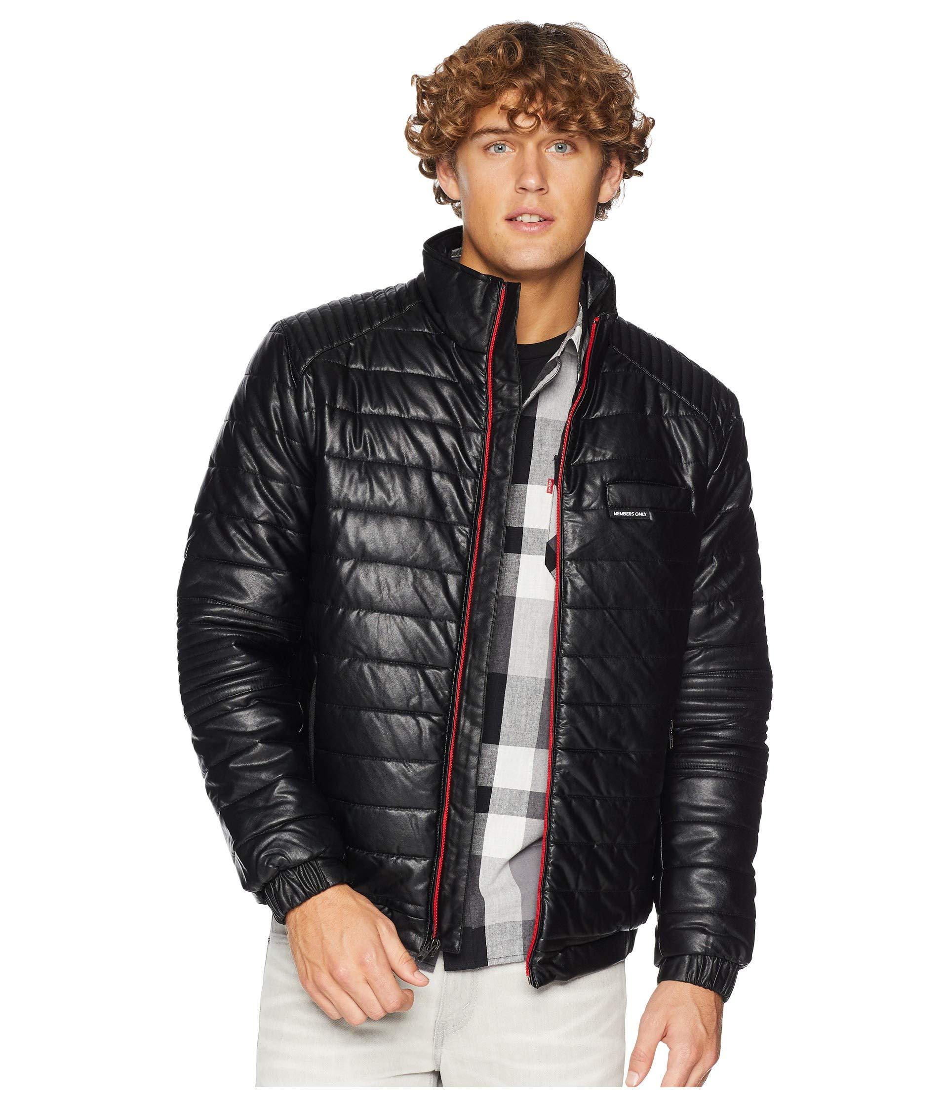 Members Only Pu Moto Puffer Jacket in Black for Men - Lyst