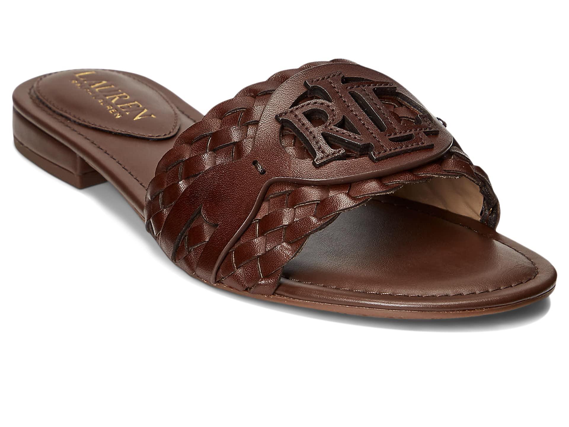 Lauren by Ralph Lauren Alegra Woven Leather Slide Sandal in Brown | Lyst