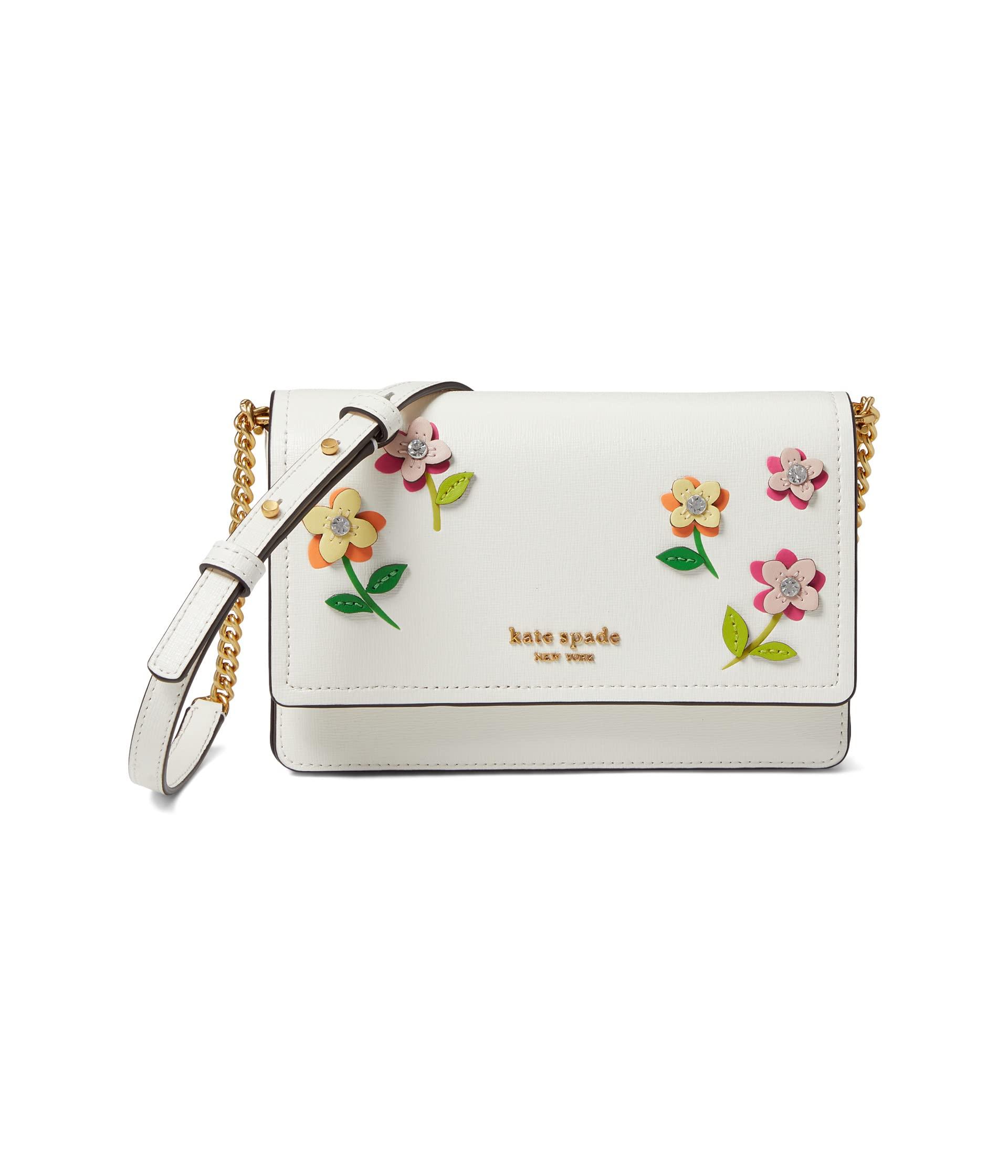 Kate Spade In Bloom Flower Appliqued Saffiano Leather Flap Chain Wallet in  White | Lyst