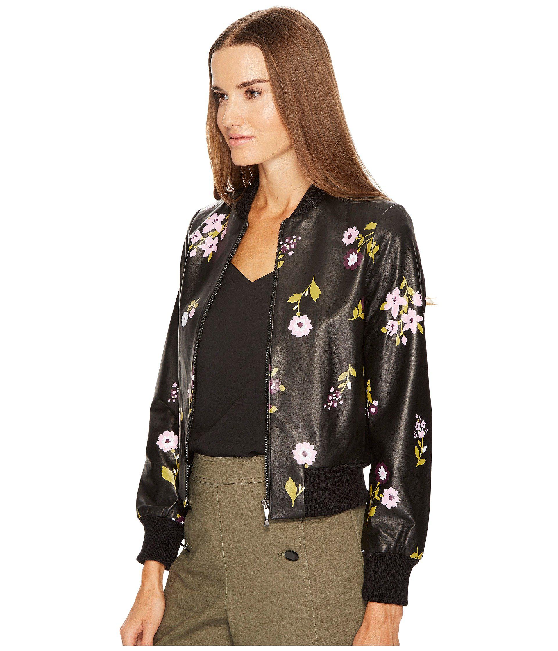 Kate Spade Floral-print Leather Bomber Jacket Black - Lyst