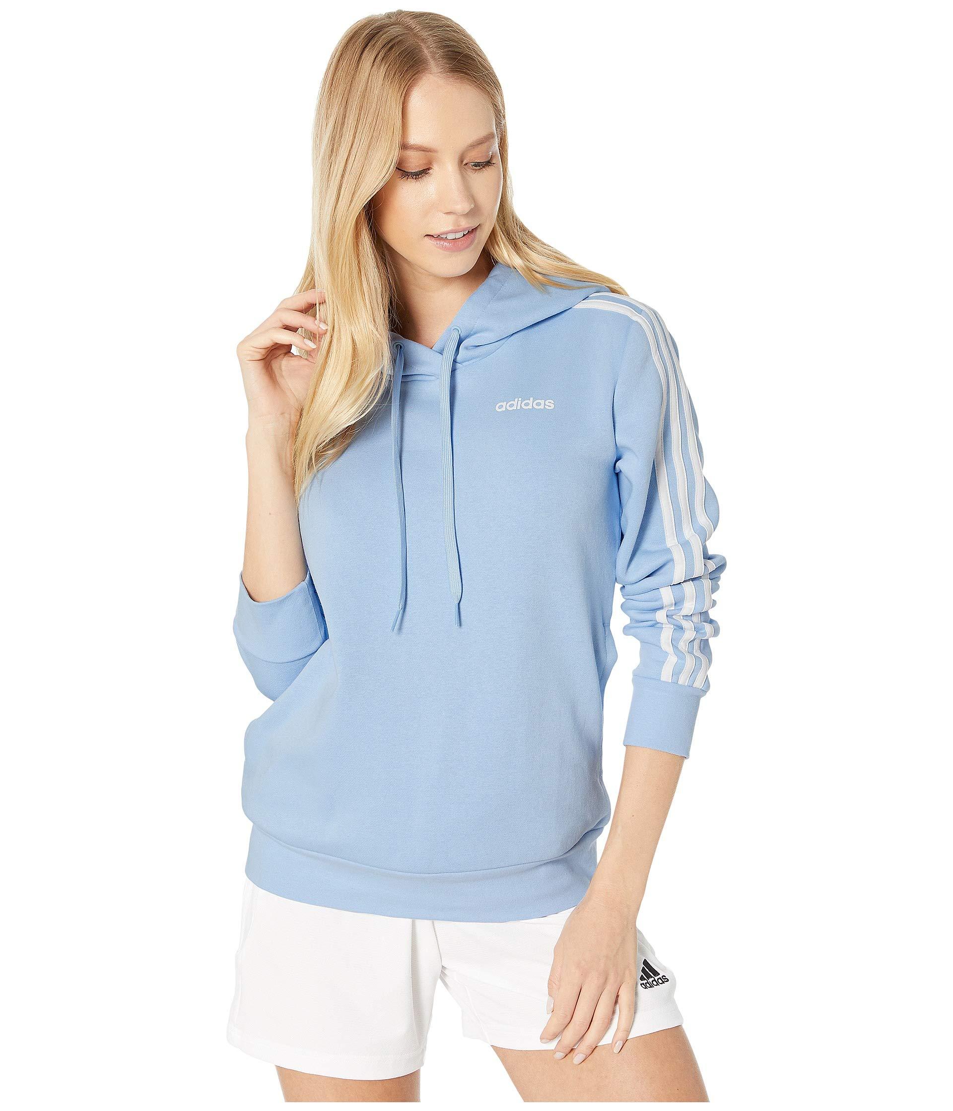 adidas Essential 3 Stripe Fleece Hoodie in Blue Lyst