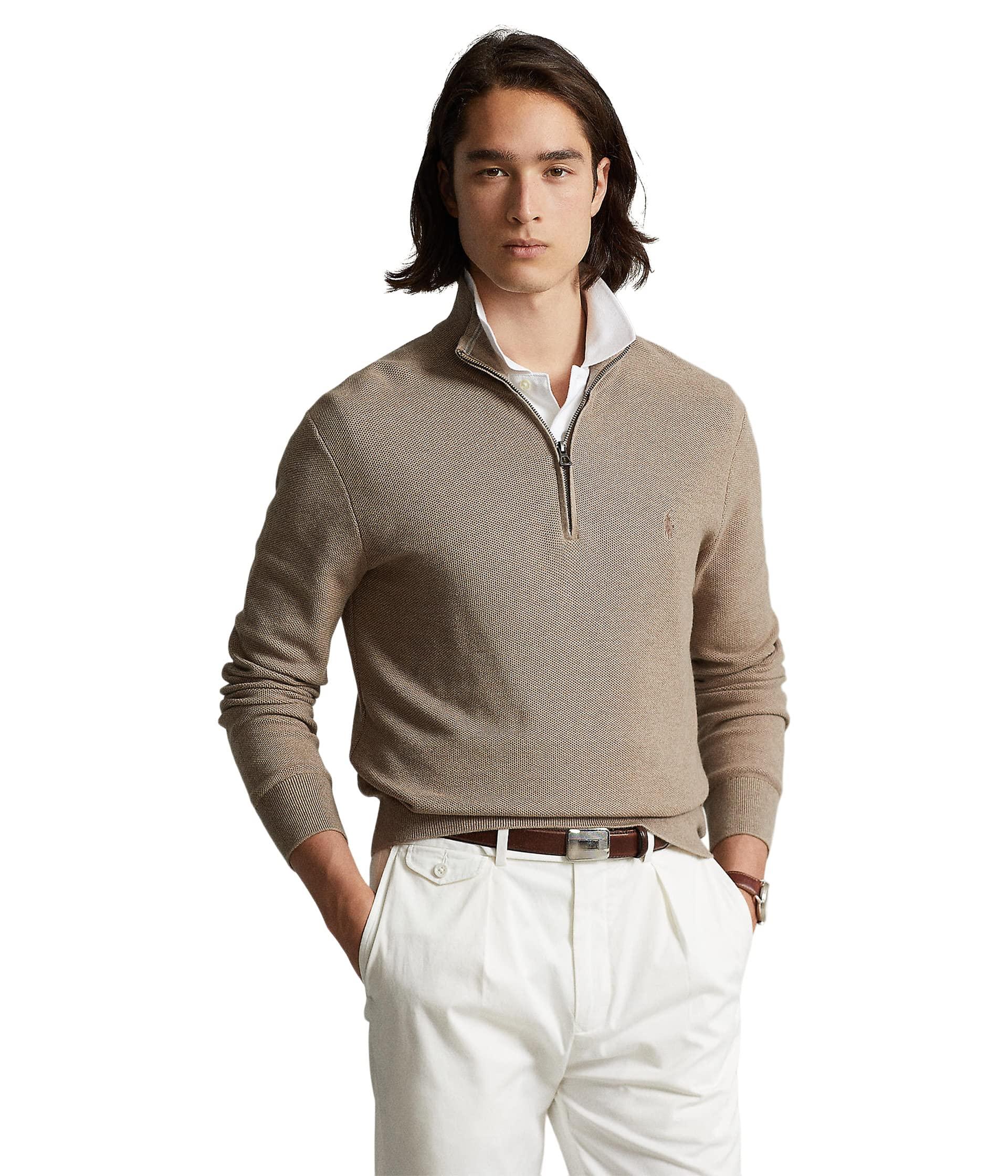 Polo Ralph Lauren Mesh-knit Cotton 1/4 Zip Sweater in Brown for Men | Lyst