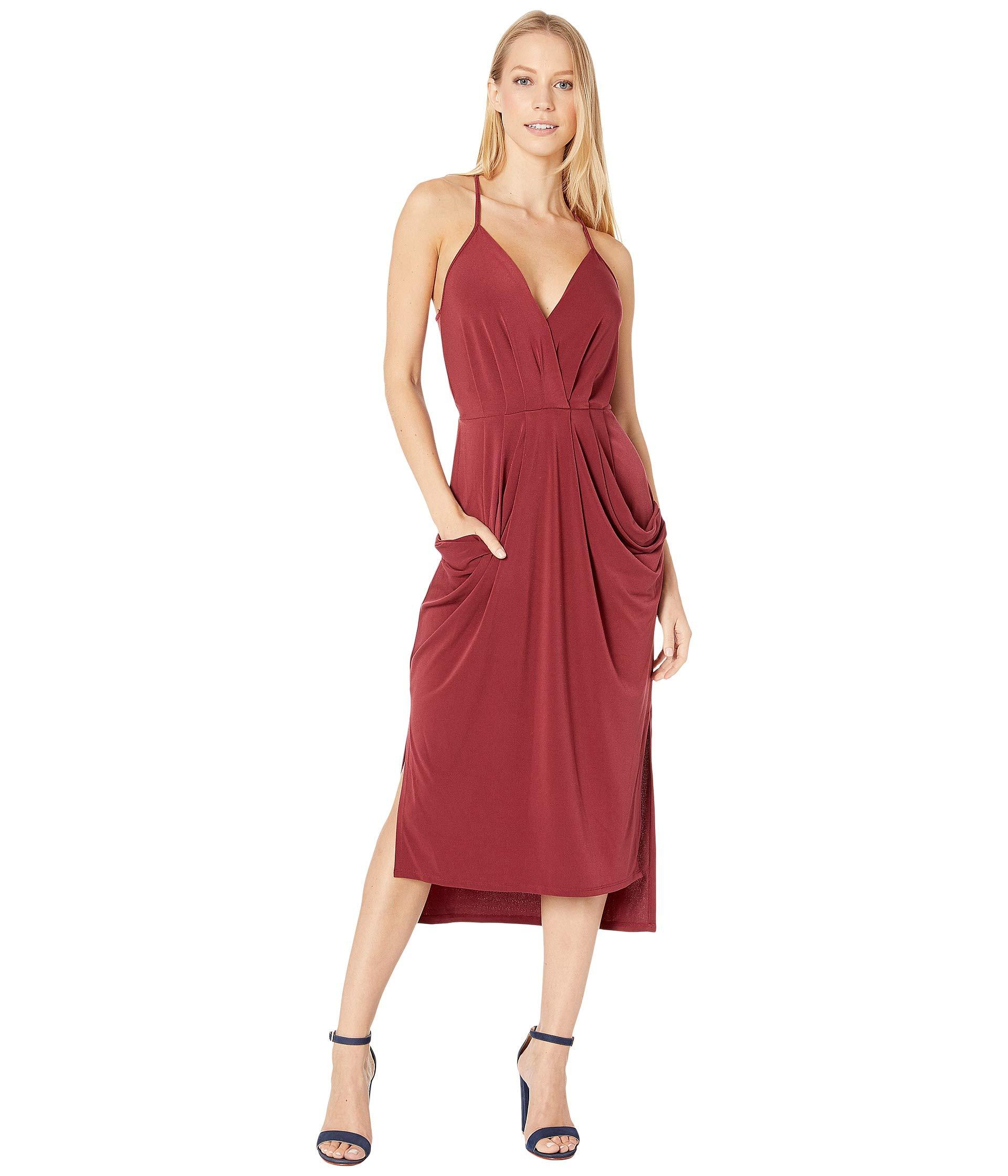 BCBGeneration Synthetic Faux Wrap Midi Dress in Red - Lyst