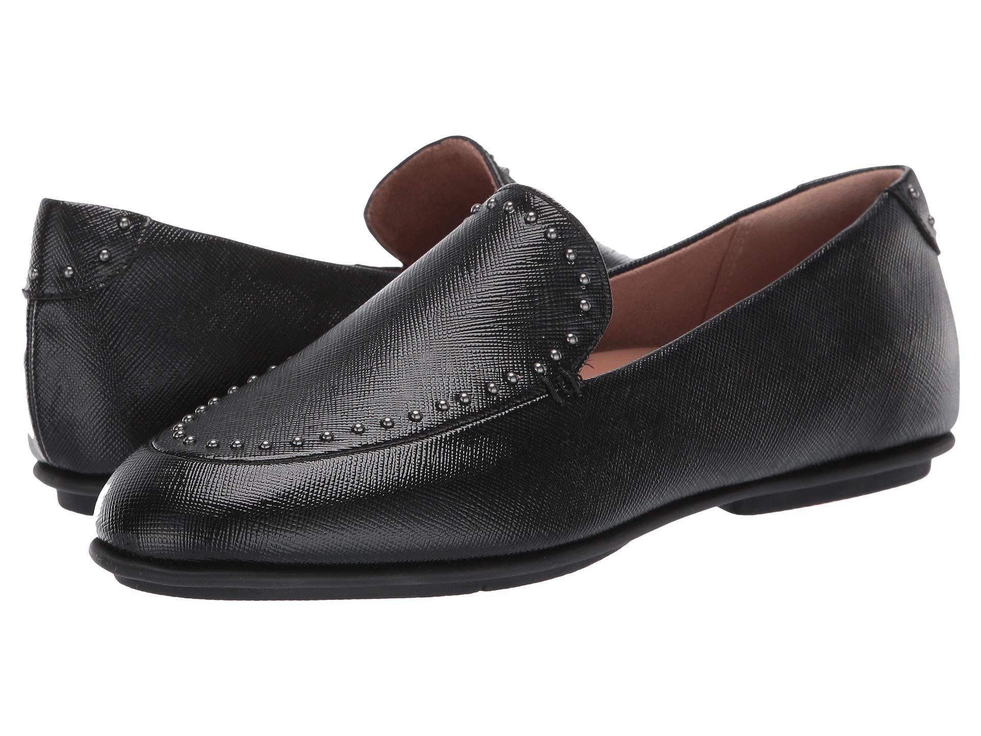 Fitflop Flat Shoes Clearance - Black Lena Feather Metallic Leather Womens