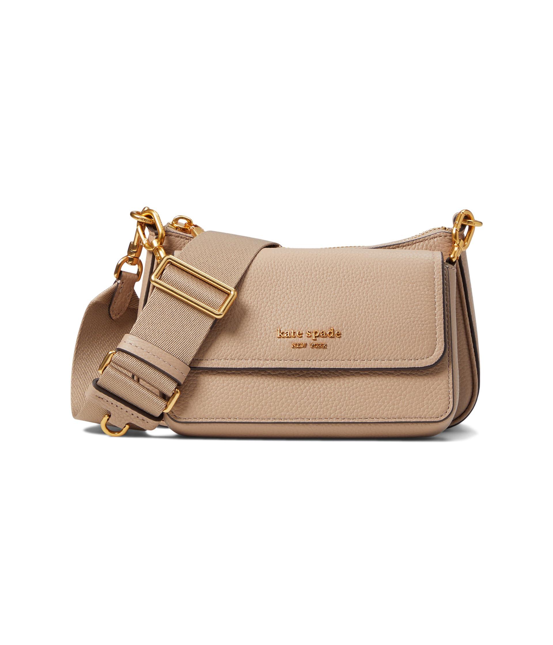 Kate Spade Double Up Pebbled Leather Crossbody in Natural | Lyst