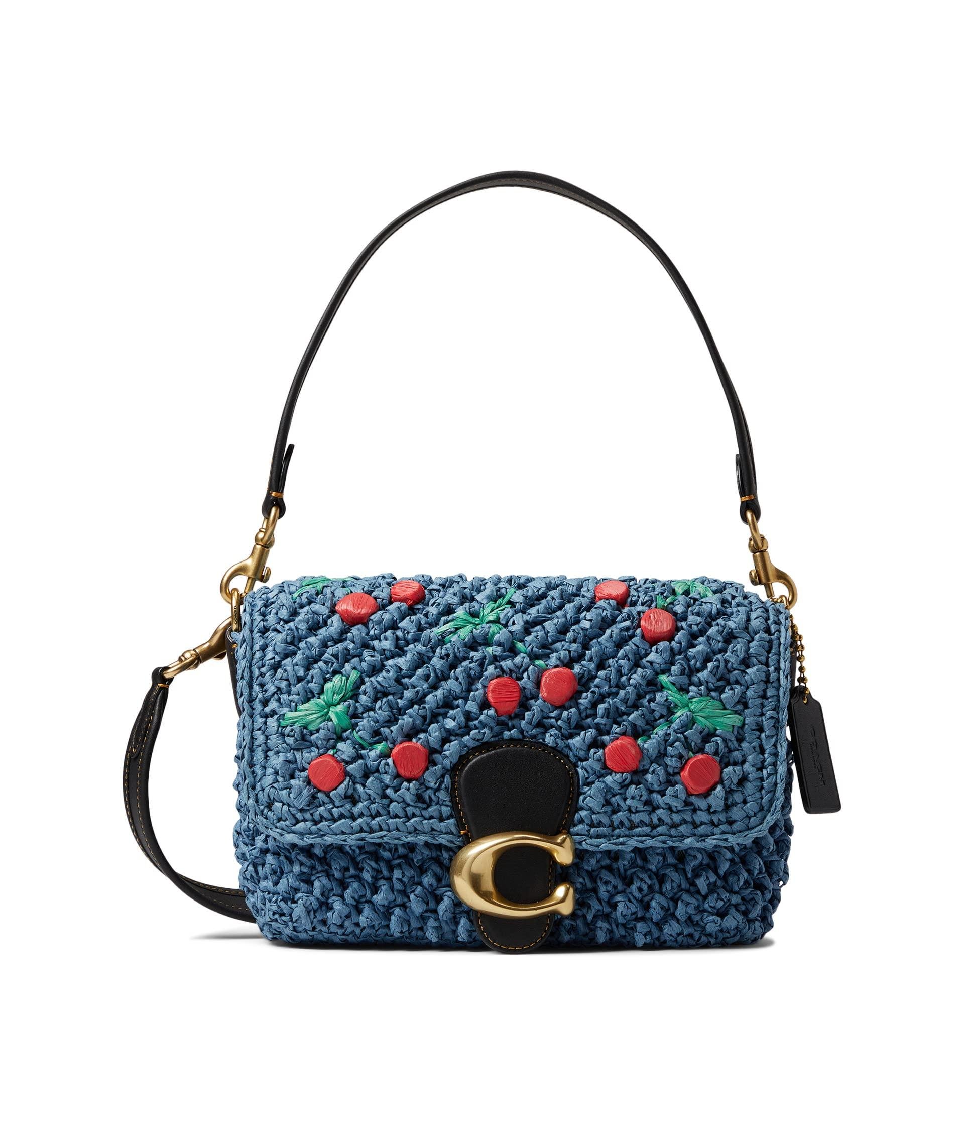 COACH Cherry Embroidered Popcorn Texture Paper Straw Soft Tabby Shoulder Bag  in Blue | Lyst