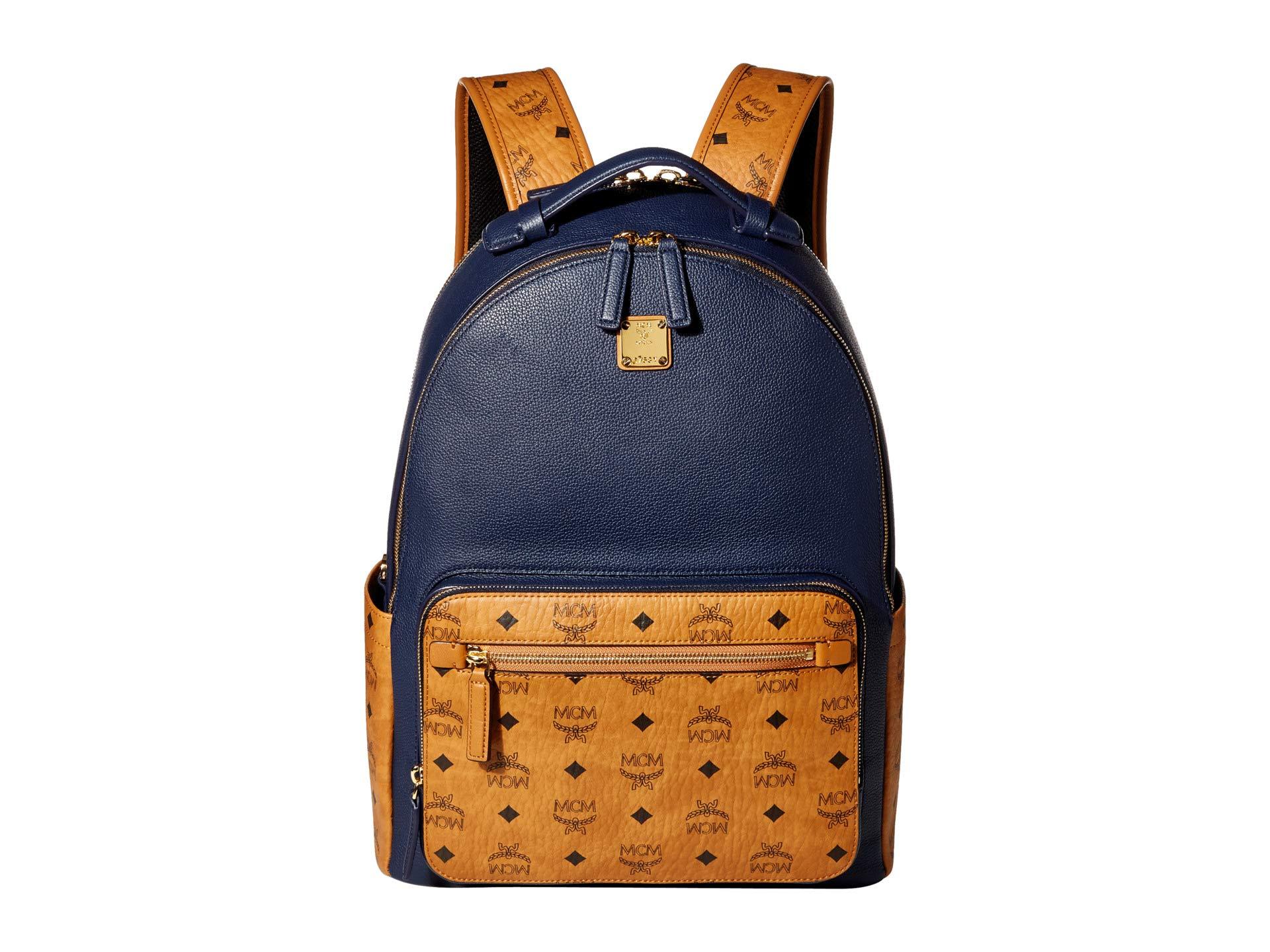 MCM 40 Stark Visetos Leather Mix Backpack in Blue for Men | Lyst