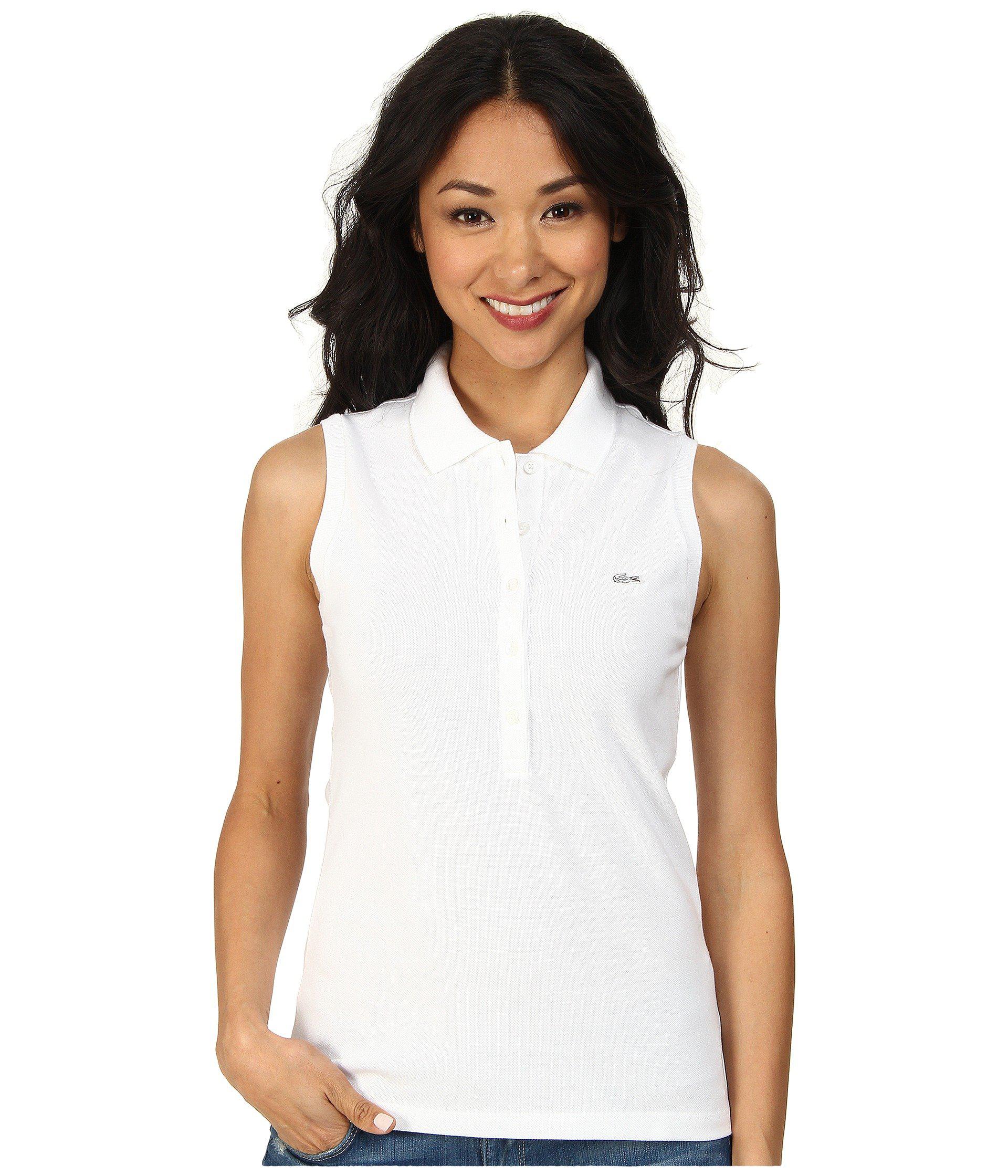 Lacoste Sleeveless Fit Stretch Pique Polo Shirt in White | Lyst