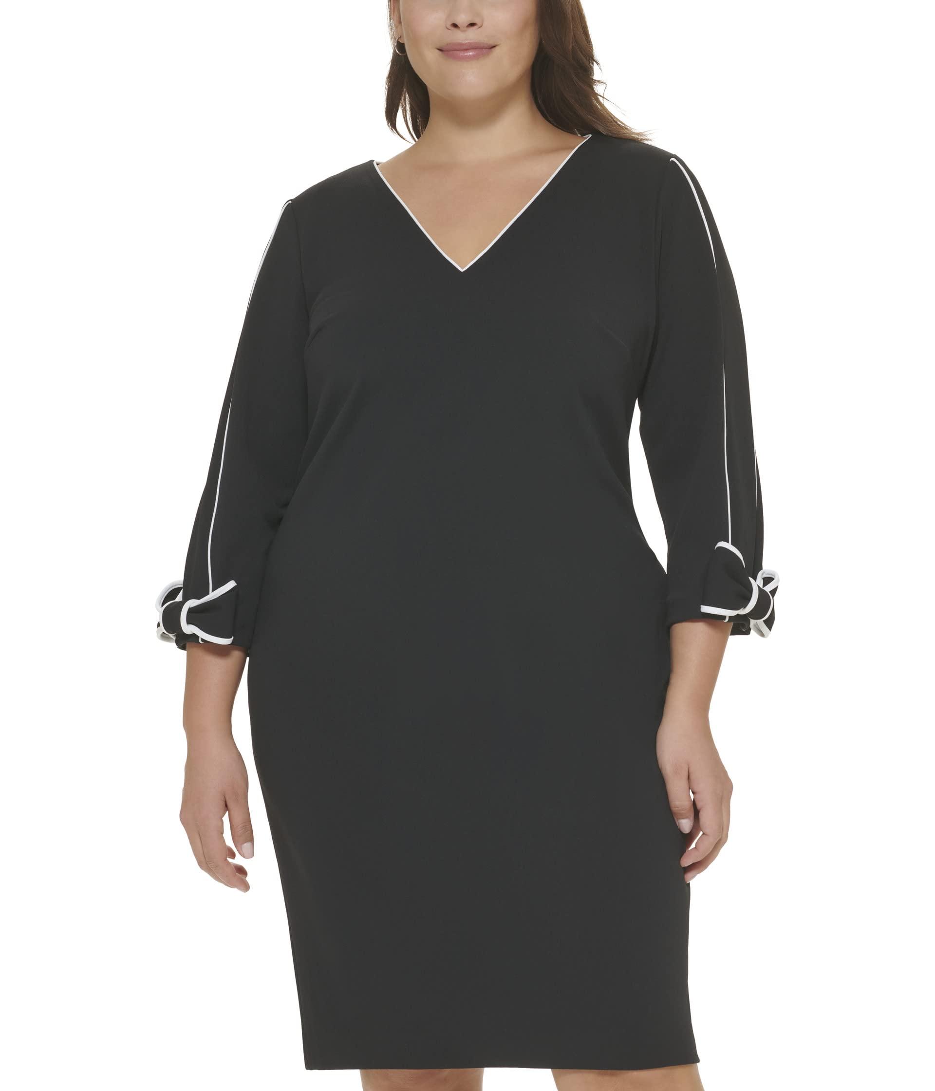 Calvin Klein Long Sleeve Black White Bow Sheath Dress ~ Women's 10 NWOT