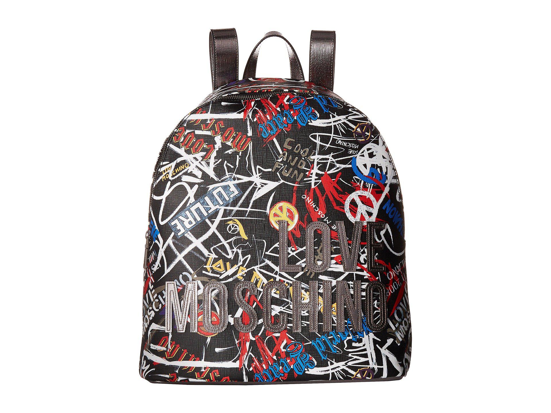 Love Moschino Leather Graffiti Print Backpack (black Digital Print 