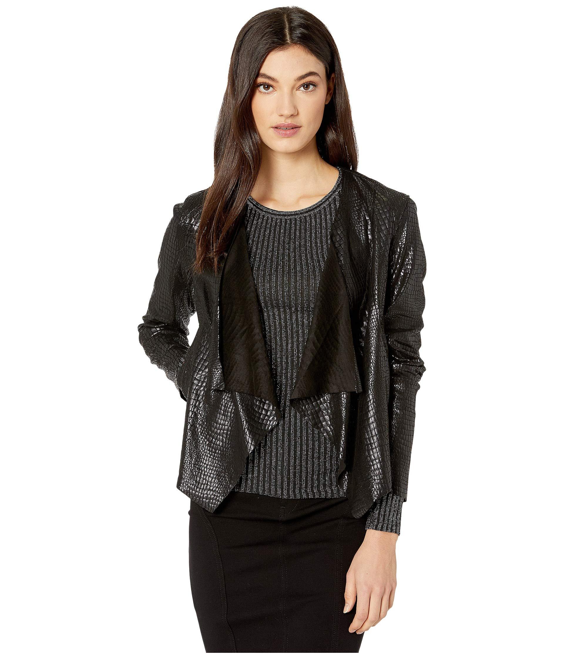 Faux Black Leather Drape Front Jacket Pictures