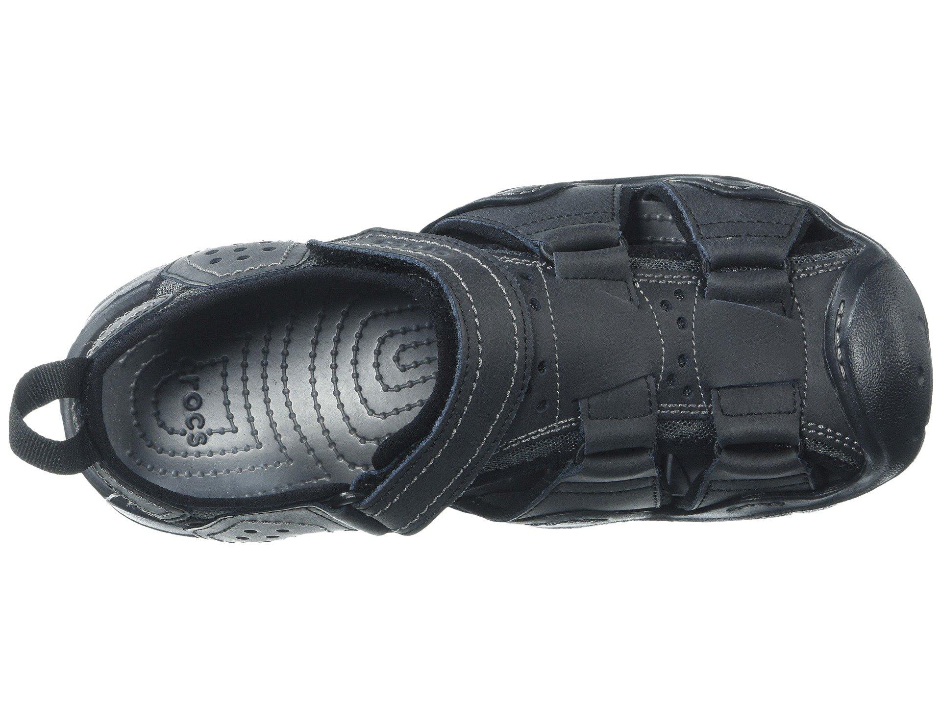 Crocs™ Swiftwater Leather Fisherman in Black for Men | Lyst