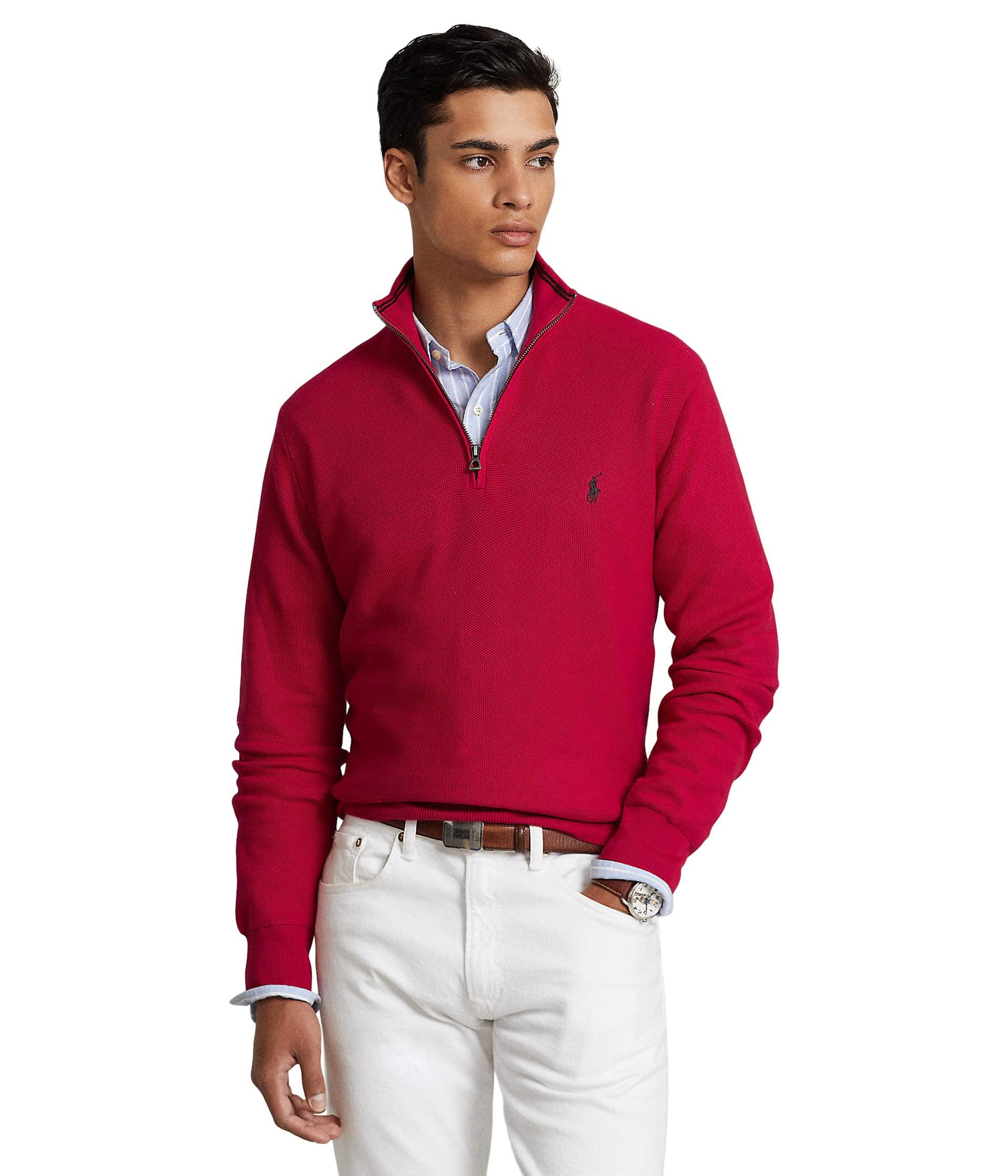 Polo Ralph Lauren Mesh-knit Cotton 1/4 Zip Sweater in Red for Men | Lyst