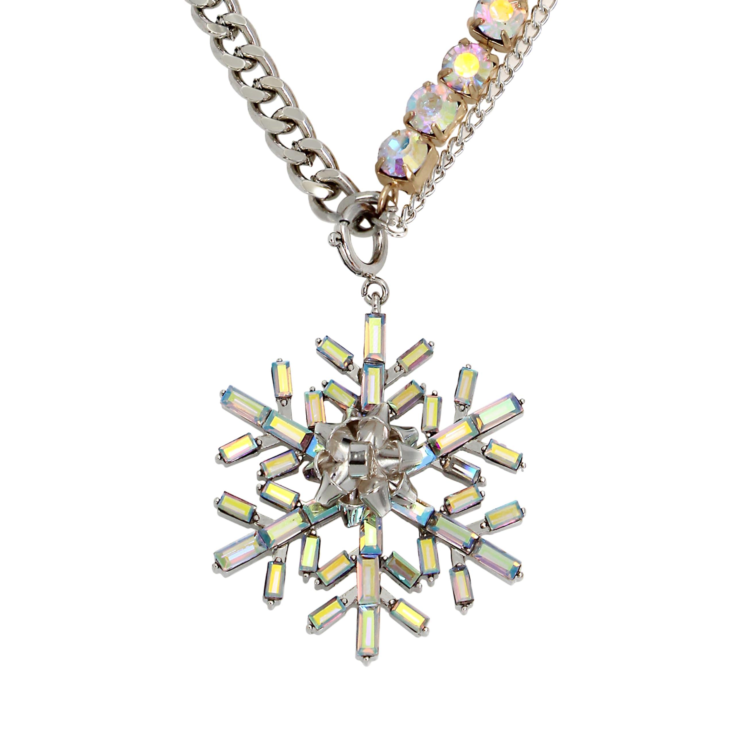 Betsey Johnson Snowflake Ornament Necklace in Metallic | Lyst