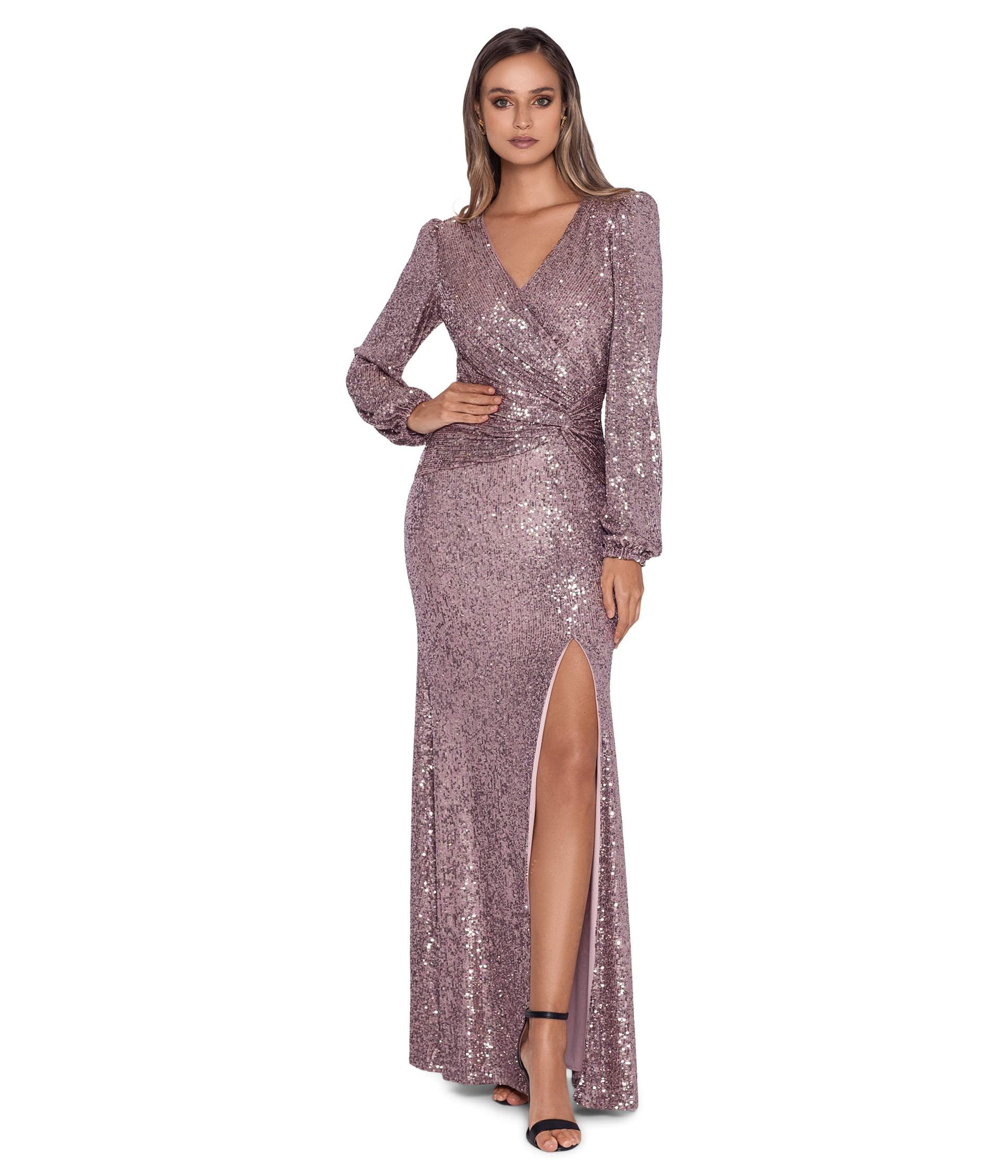 Xscape Long Sequin Dress With Side Ruching in Red | Lyst