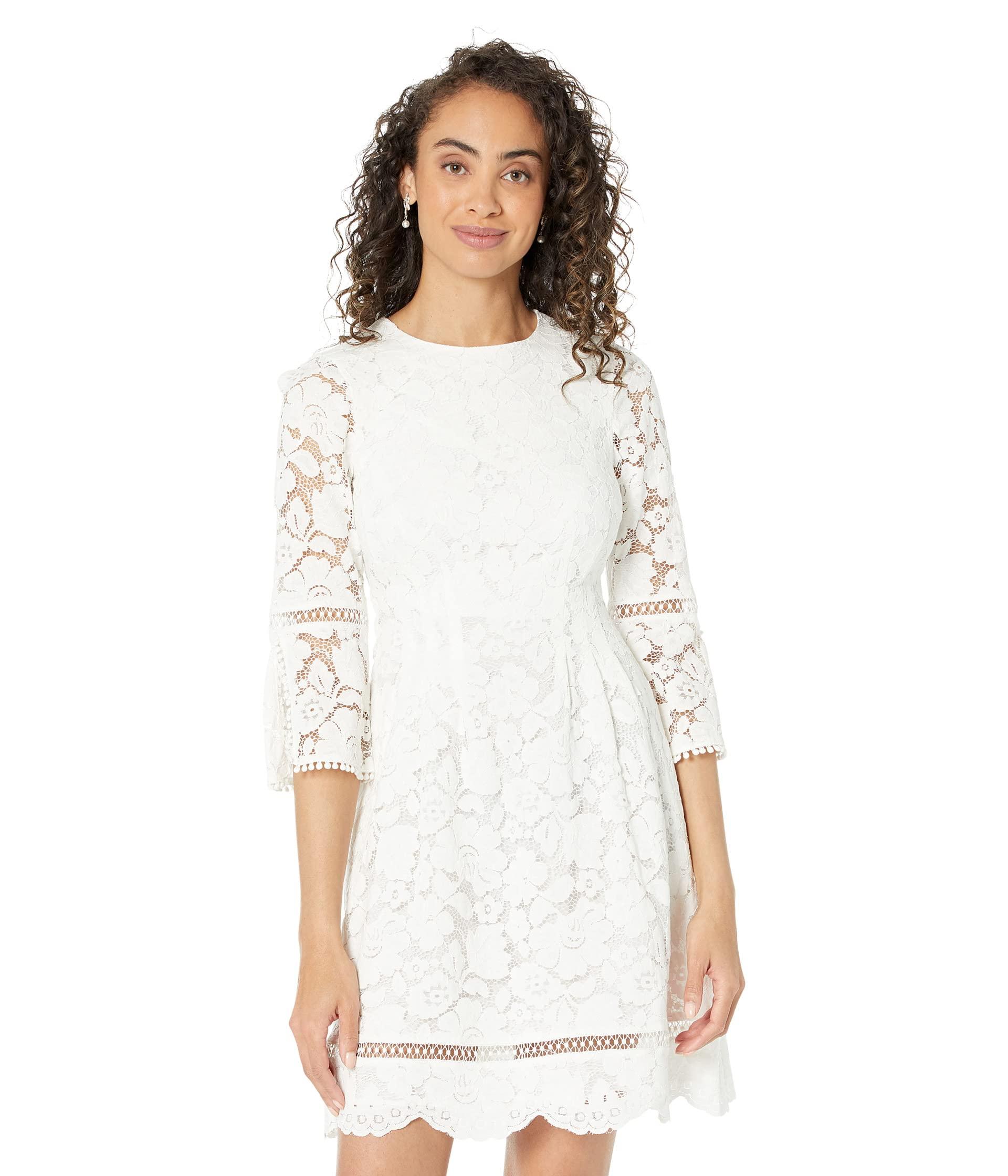 Vince Camuto Lace Pinch Pleat Fit-and-flare Dress in White | Lyst
