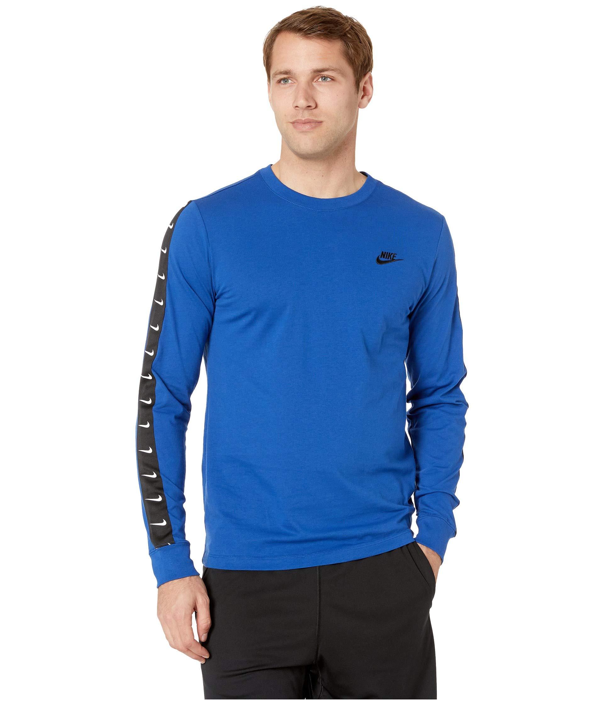 Nike Cotton Nsw Long Sleeve Swoosh 2 Tee in Blue for Men Lyst