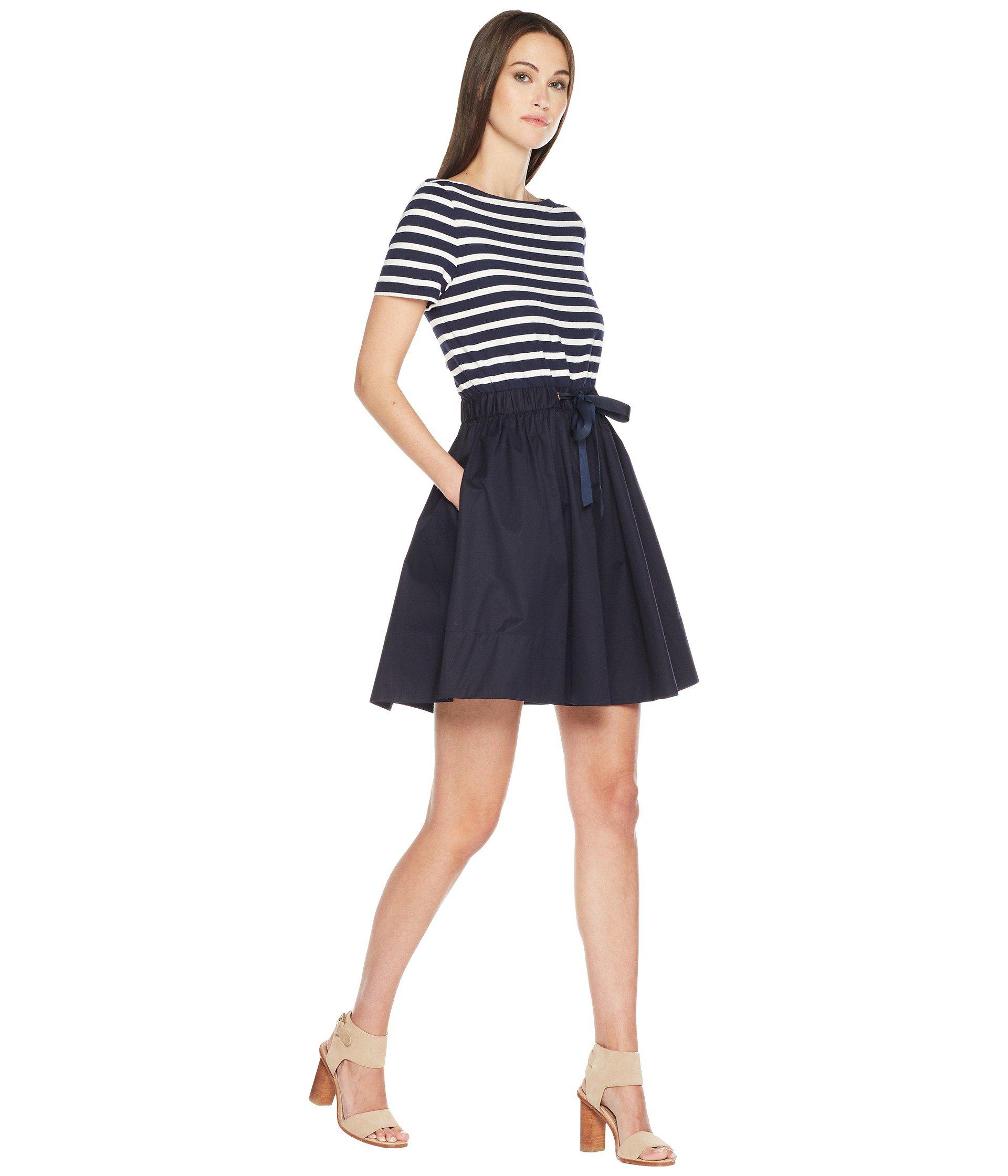 Kate Spade Cotton Stripe Knit Mixed Media Dress in Blue | Lyst