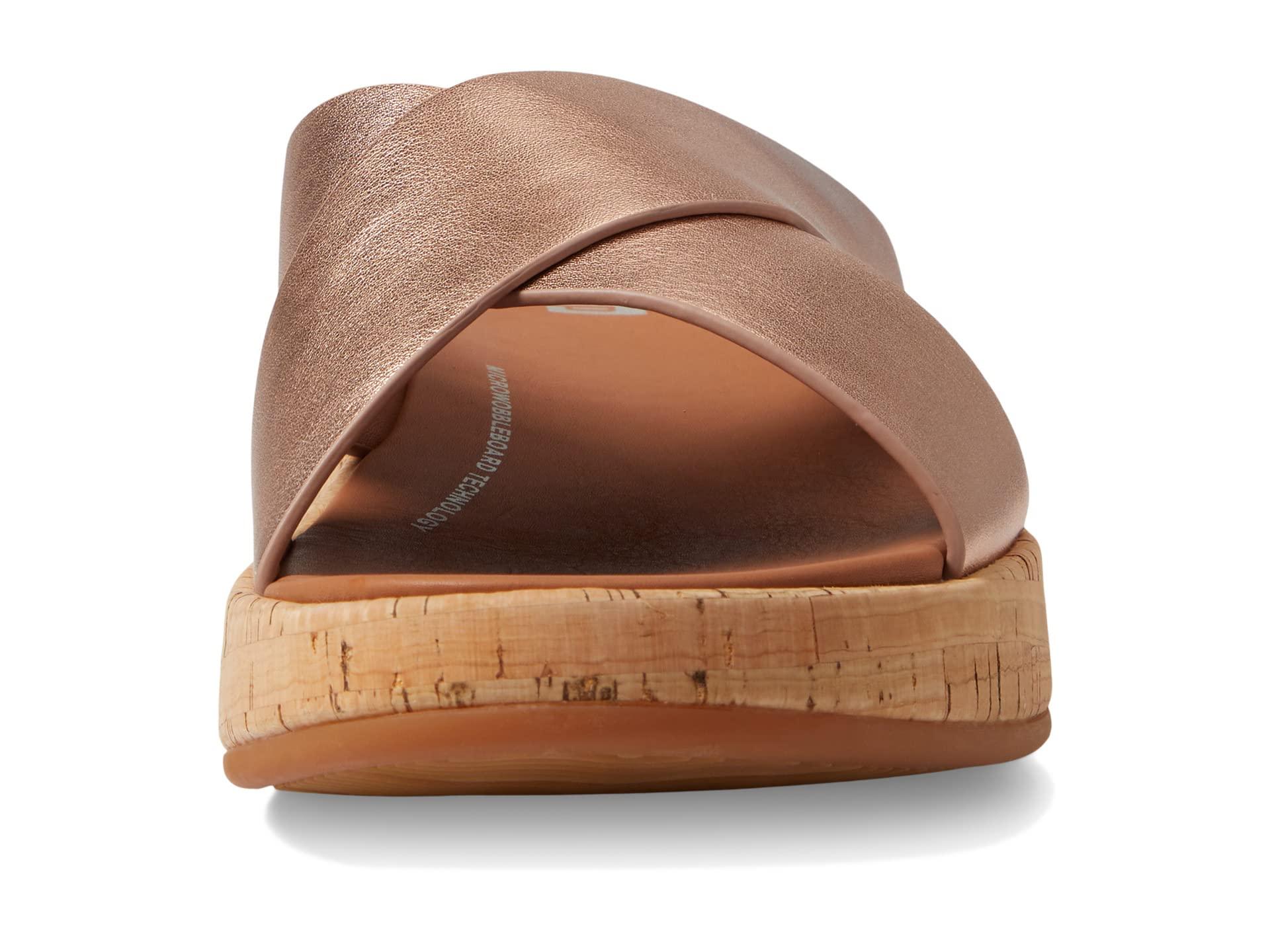 Fitflop F-mode Metallic Leather/cork Flatform Cross Slides in Brown | Lyst