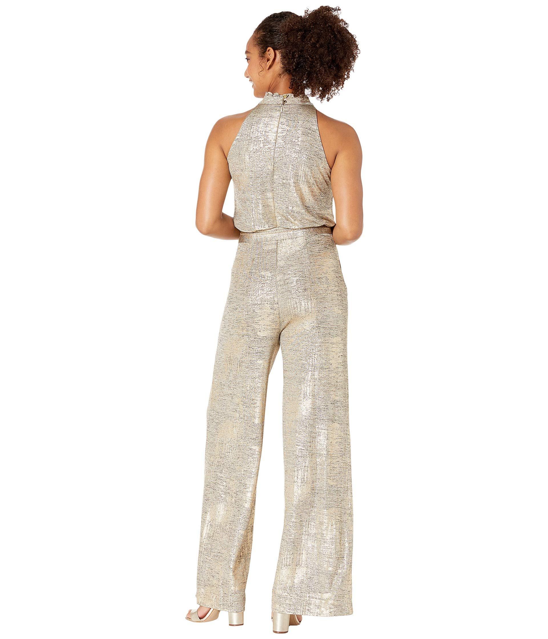 Vince Camuto Synthetic Metallic Halter Jumpsuit - Lyst