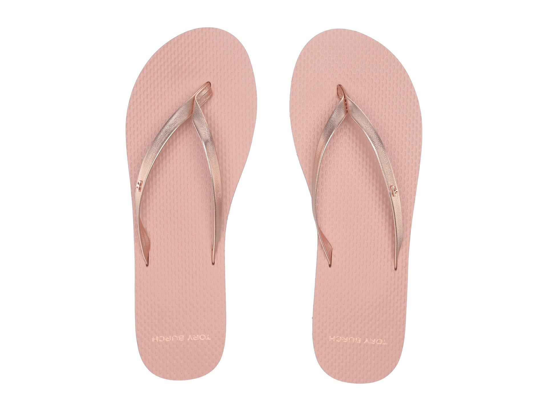 tory burch rose gold flip flops