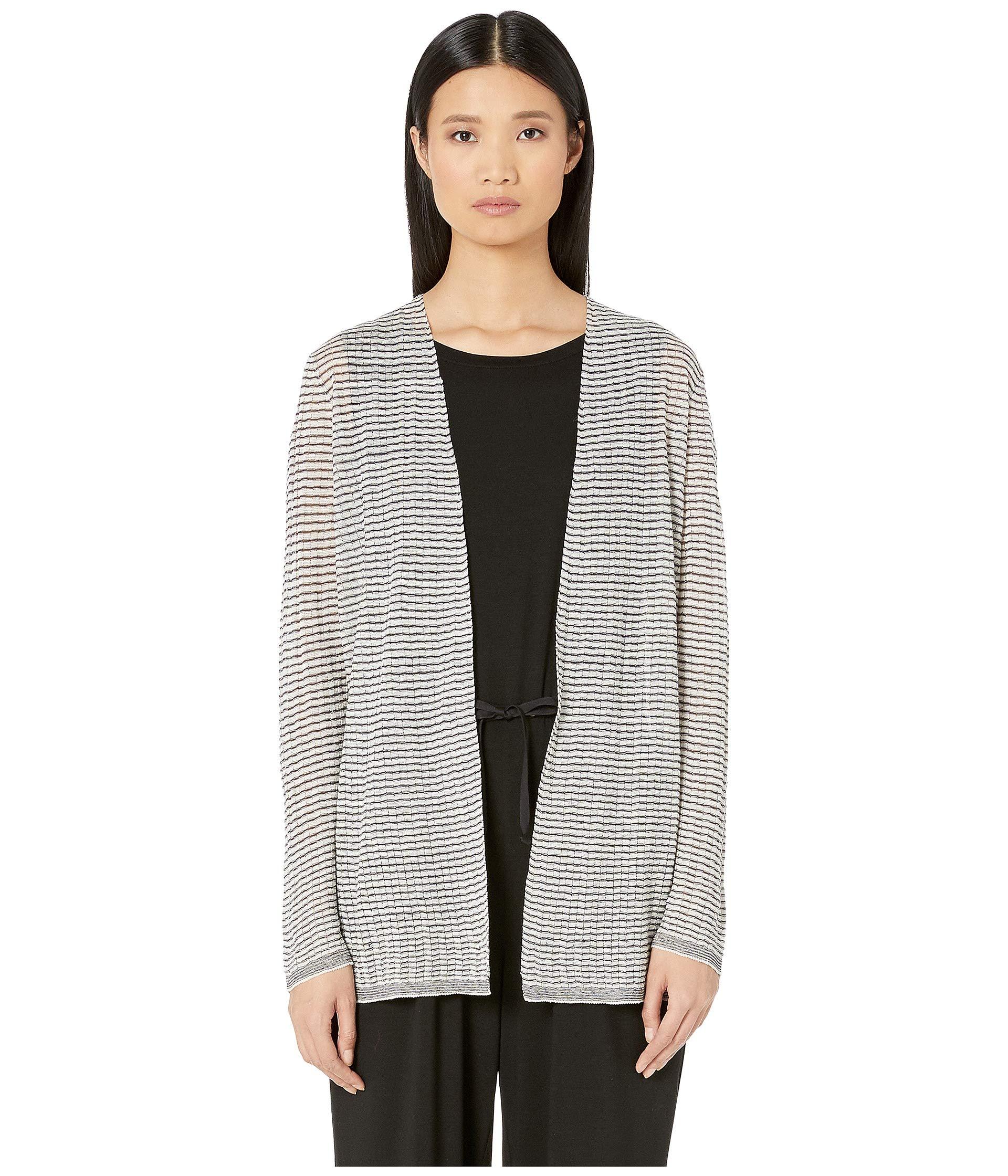 Eileen Fisher Fine Organic Linen Crepe Knit Simple Cardigan in Gray Lyst