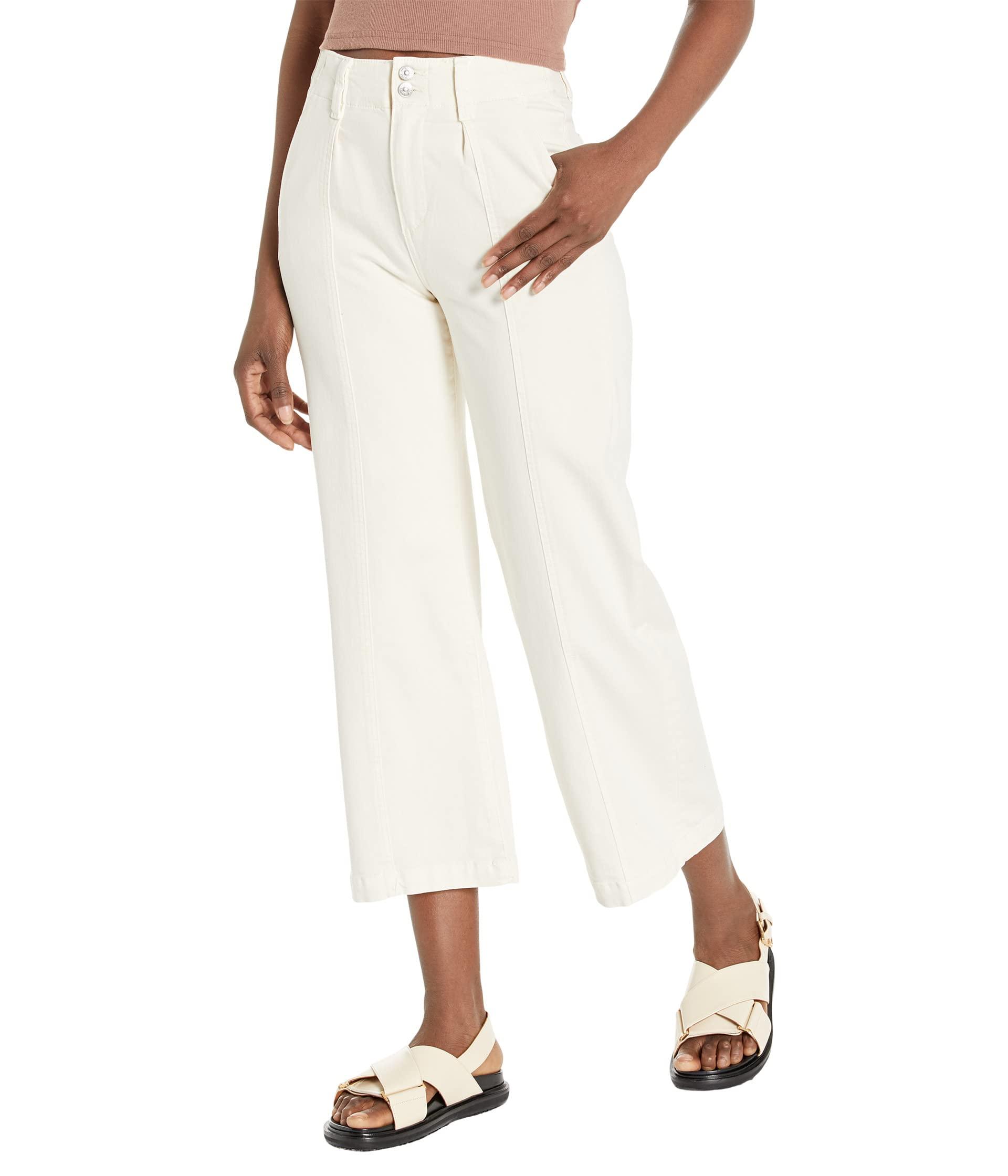 PAIGE Brooklyn Crop Wide Waistband Double Button in White | Lyst