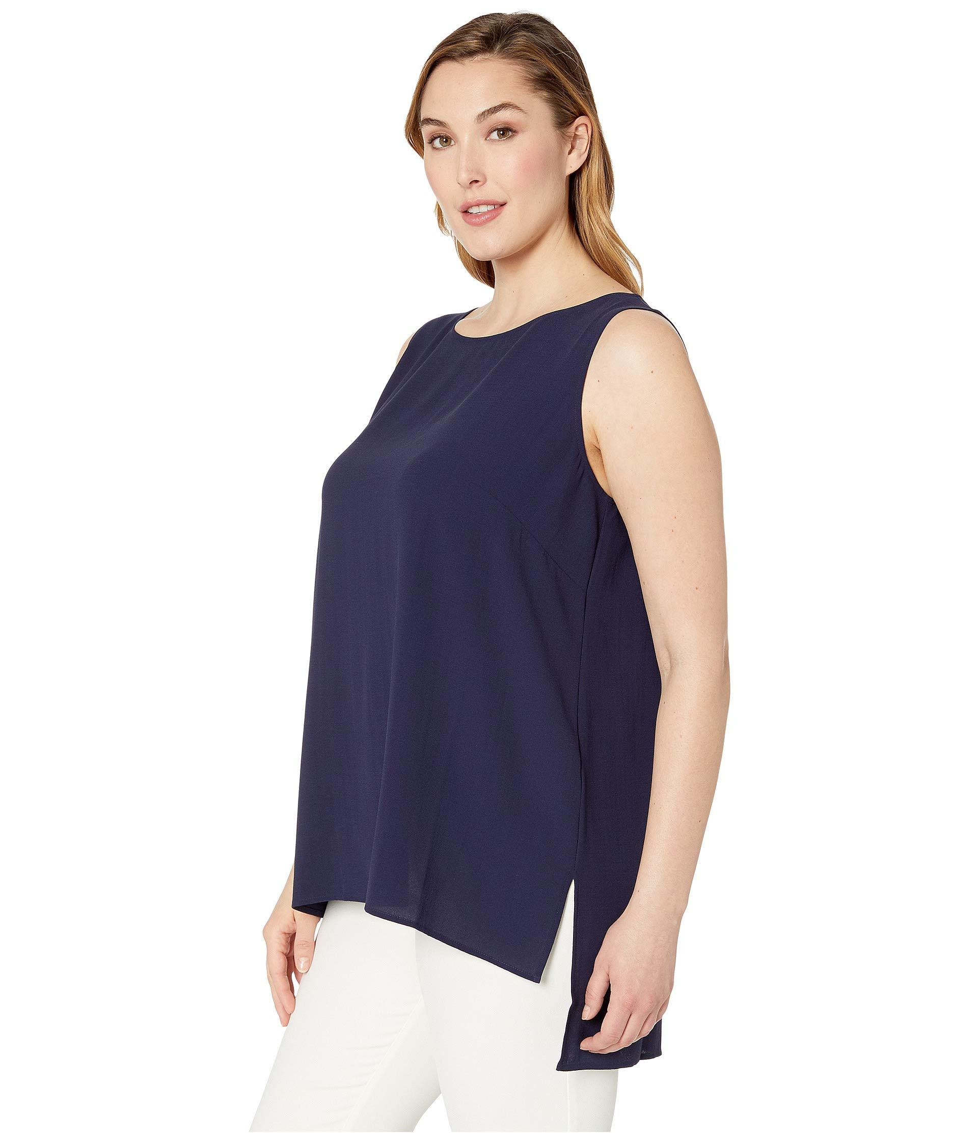 Eileen Fisher Plus Size Silk Crepe Bateau Neck Long Shell in