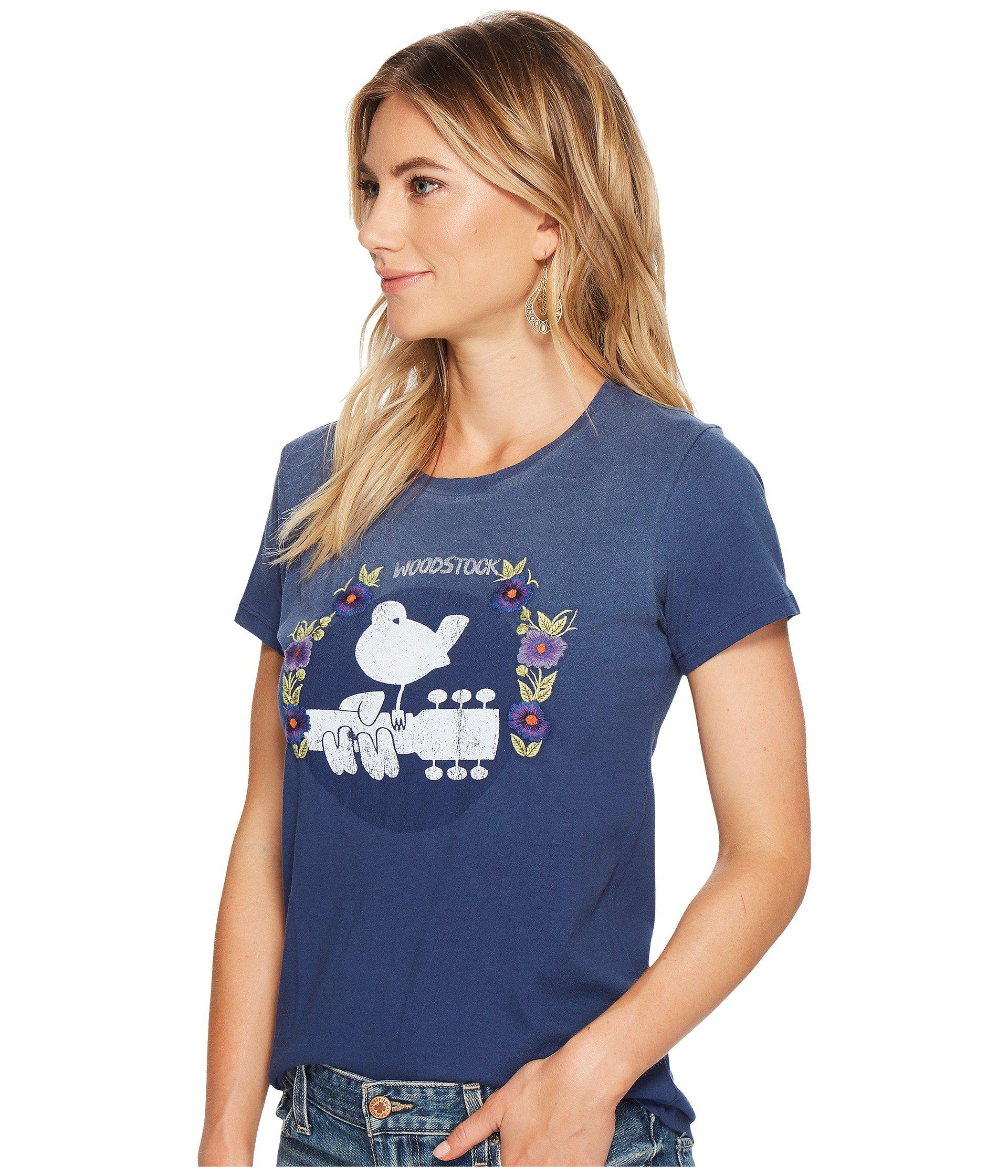 Lucky Brand Embroidered Woodstock Tee (indigo) Women's T Shirt in Blue
