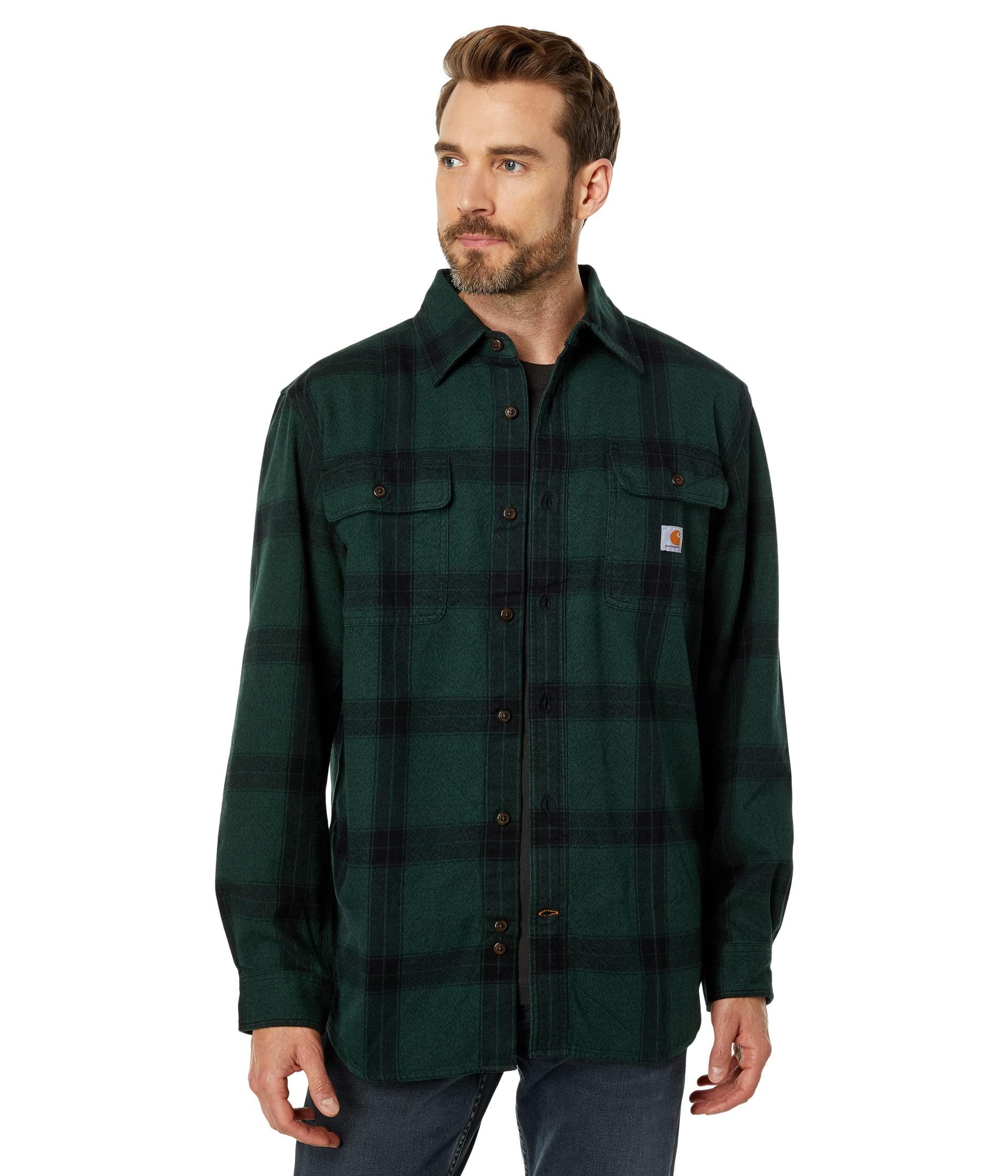 Carhartt Loose Fit Heavyweight Flannel Long Sleeve Plaid Shirt in Green ...