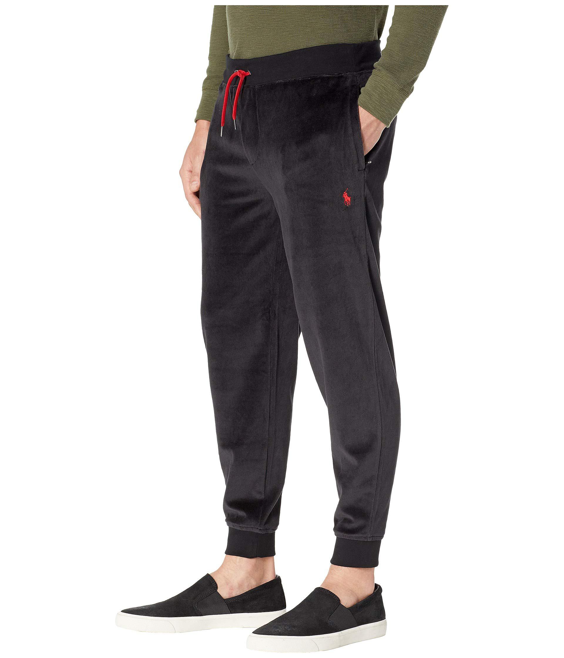 Polo Ralph Lauren Cotton Velour Track Pants in Black for Men | Lyst