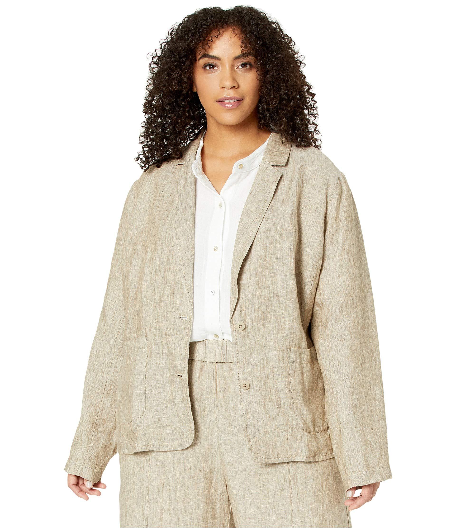 Eileen Fisher Plus Size Washed Organic Linen Delave Shaped Blazer in