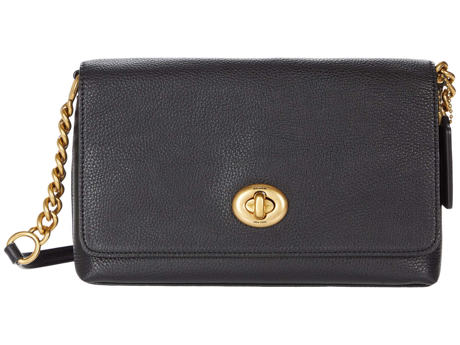 COACH Polished Pebble Leather Crosstown Crossbody in Black | Lyst