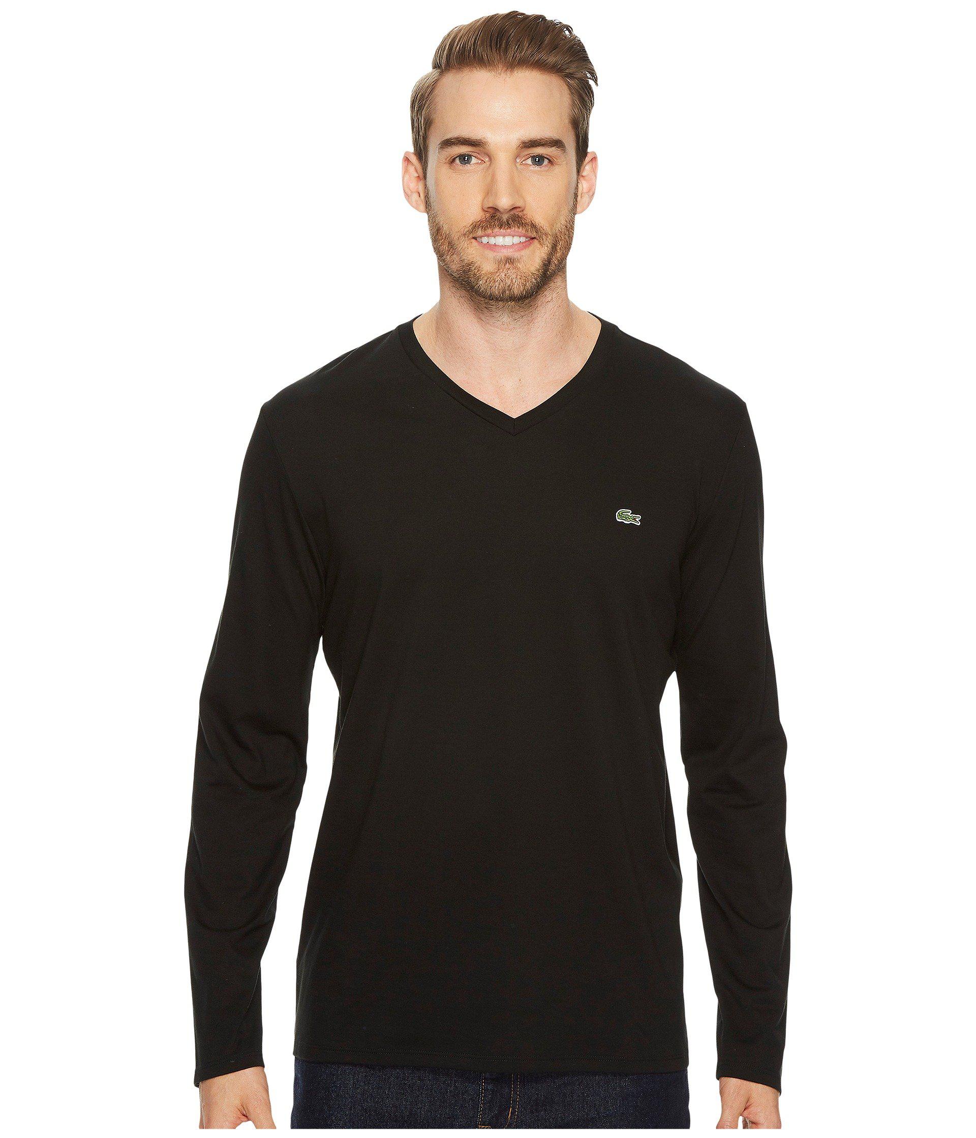 Lacoste Cotton Long Sleeve Pima Jersey V-neck T-shirt in Black for Men ...