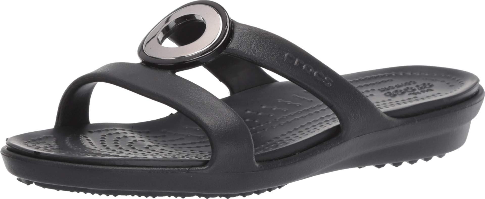 crocs women's sanrah metal block slide sandal